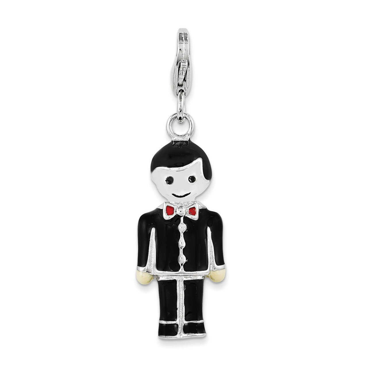 Black Groom Charm Sterling Silver Enamel QCC1040 by Amore La Vita, MPN: QCC1040, 191101389665