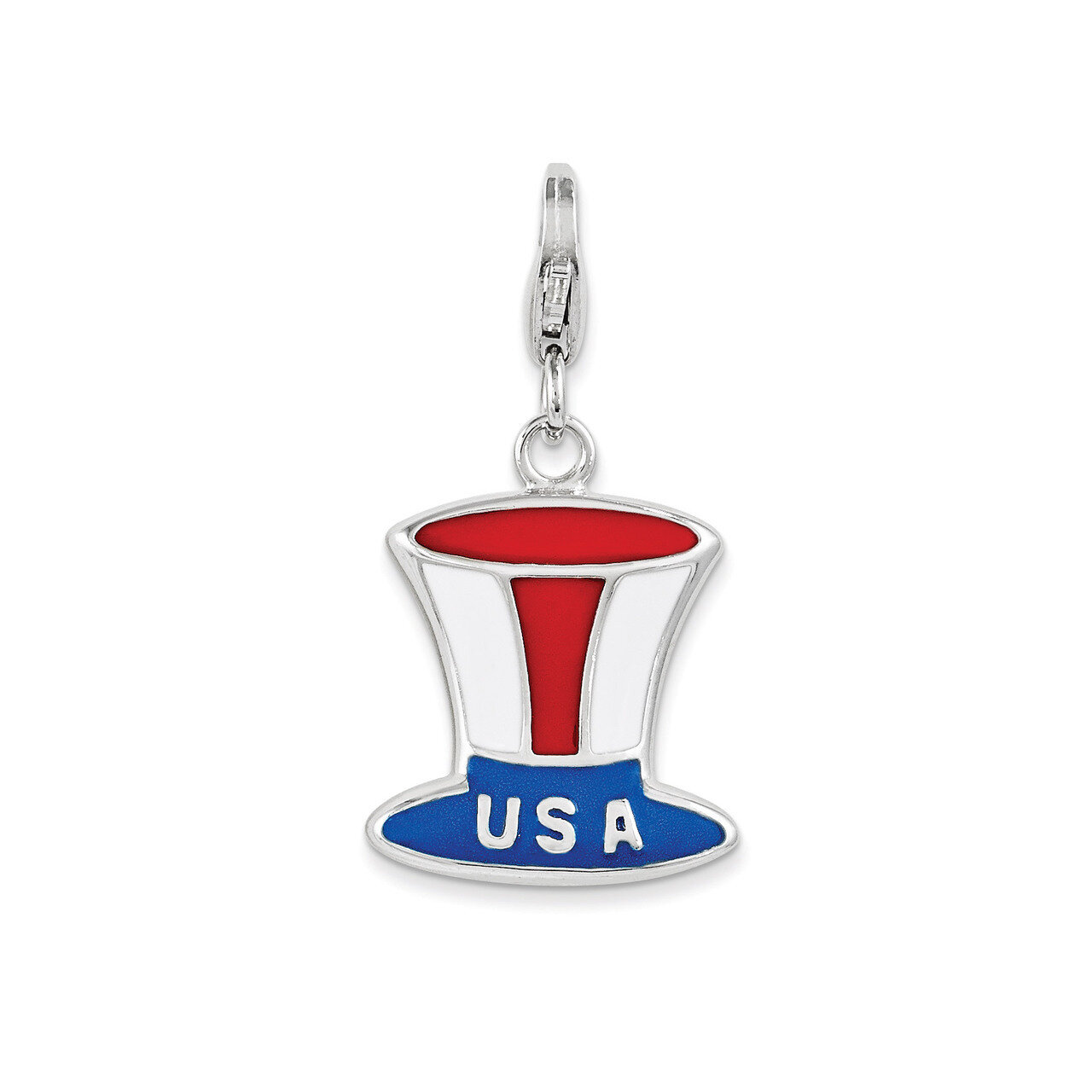 Enameled USA Hat Charm Sterling Silver QCC1049 by Amore La Vita, MPN: QCC1049, 191101390616
