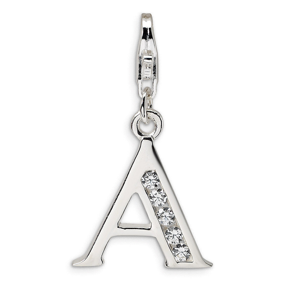 Letter A Charm Sterling Silver Synthetic Diamond QCC104A