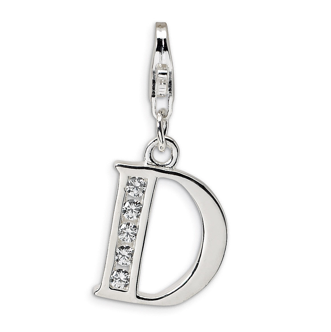 Letter D Charm Sterling Silver Synthetic Diamond QCC104D by Amore La Vita, MPN: QCC104D, 8839573300…