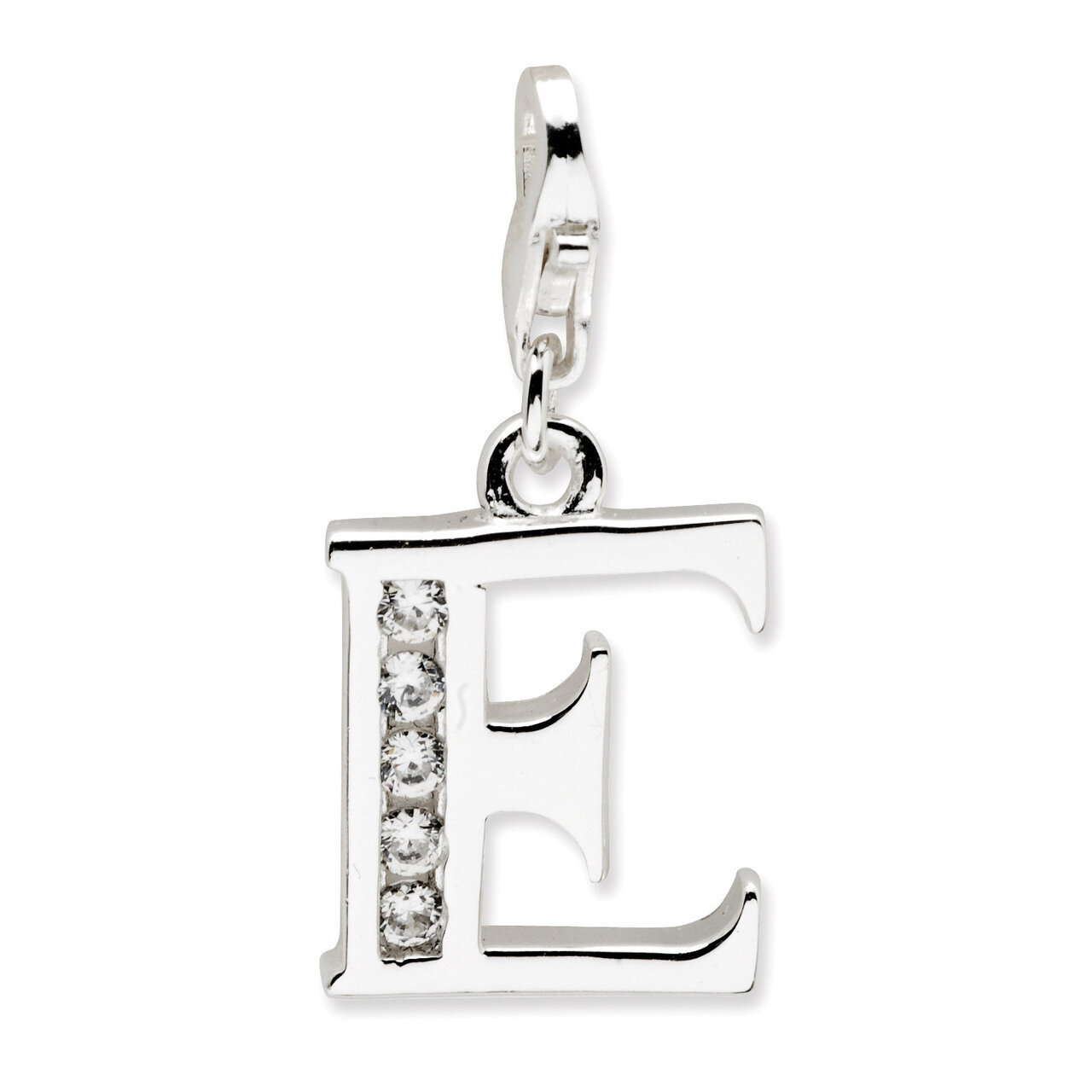 Letter E Charm Sterling Silver Synthetic Diamond QCC104E by Amore La Vita, MPN: QCC104E, 8839573304…