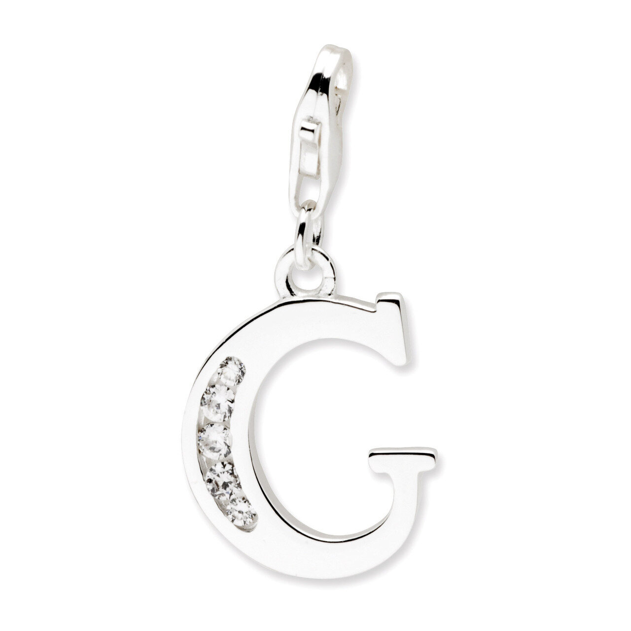Letter G Charm Sterling Silver Synthetic Diamond QCC104G by Amore La Vita, MPN: QCC104G, 8839573304…