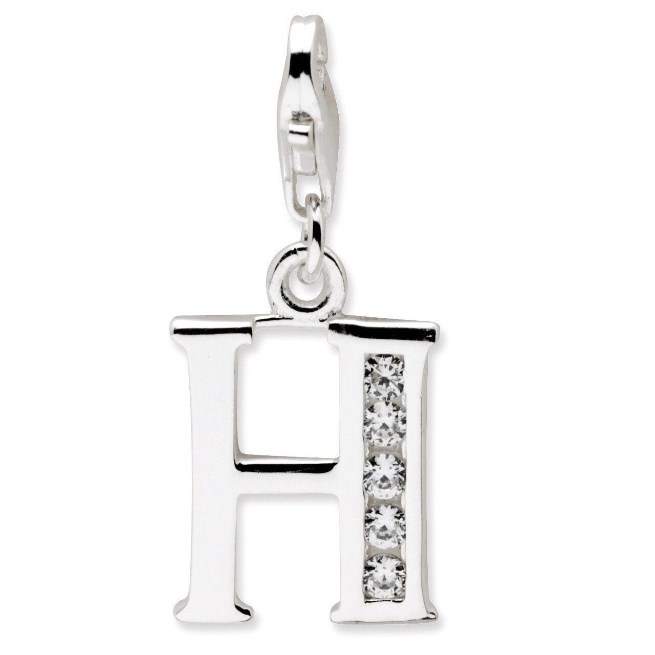 Letter H Charm Sterling Silver Synthetic Diamond QCC104H by Amore La Vita, MPN: QCC104H, 8839573304…