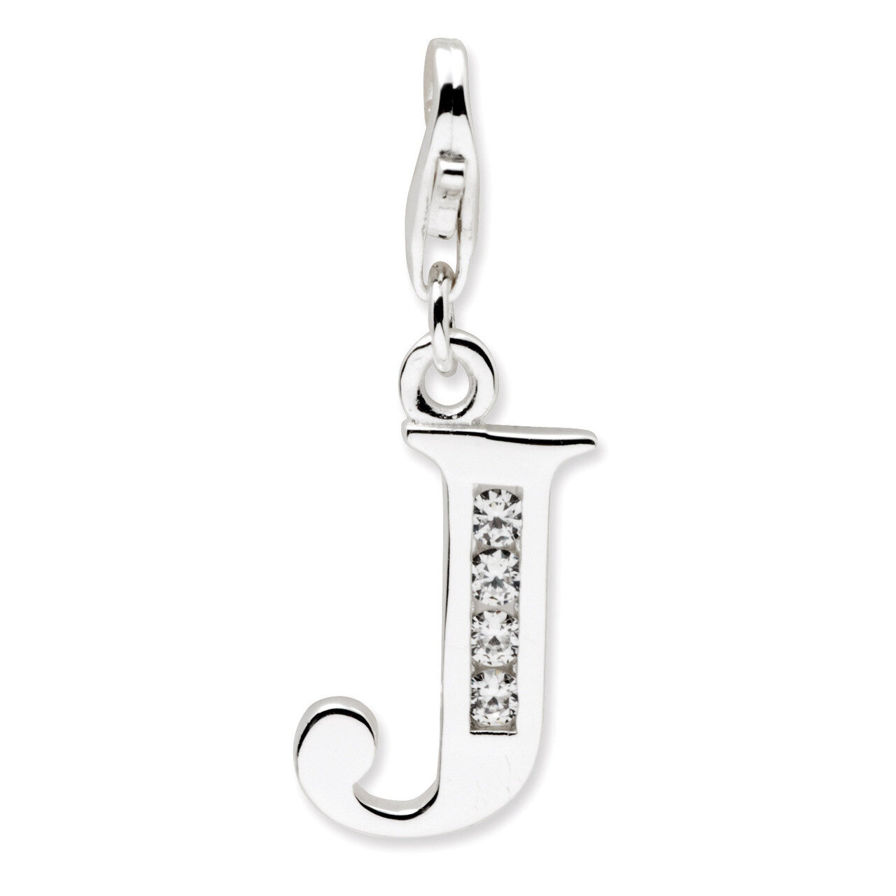 Letter J Charm Sterling Silver Synthetic Diamond QCC104J