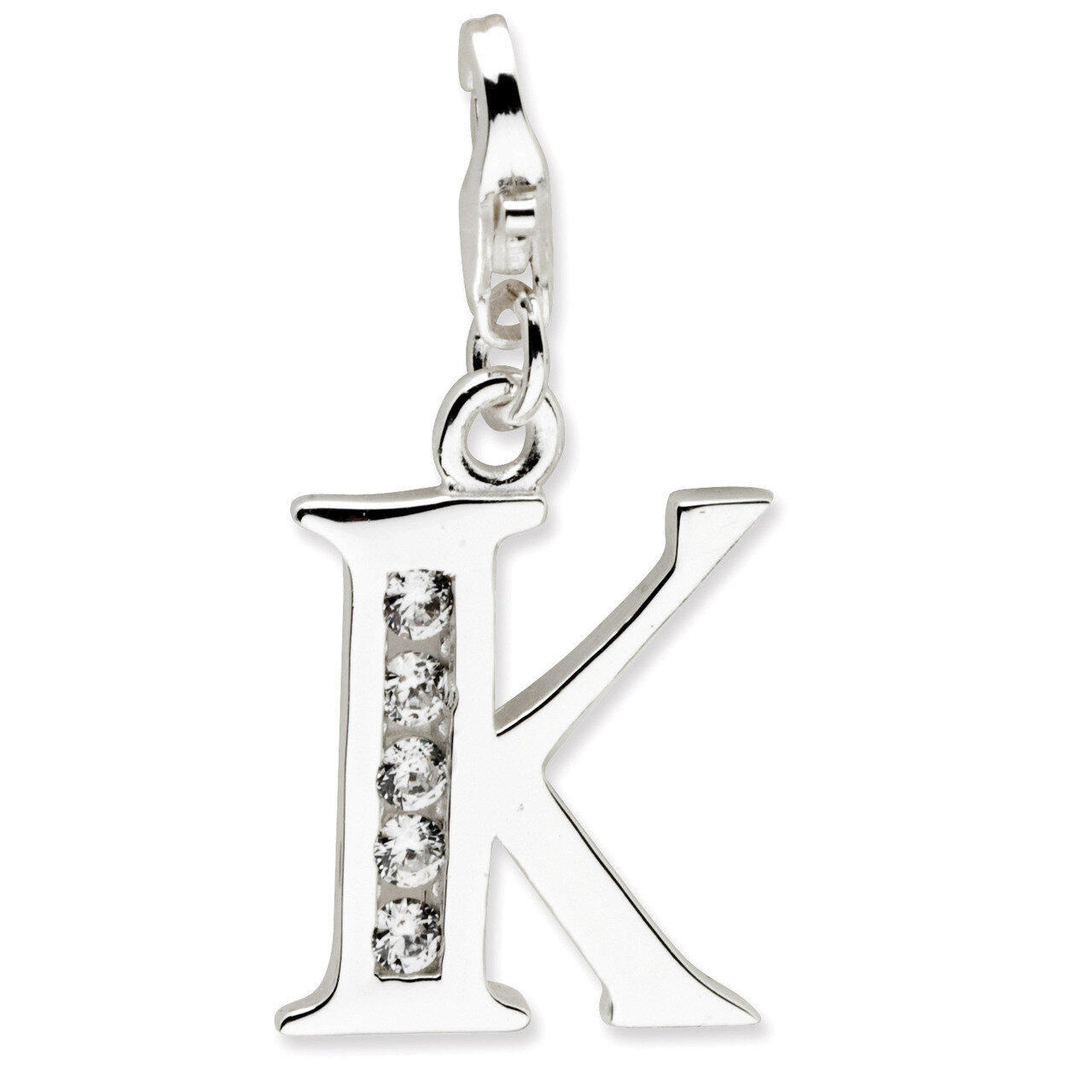 Letter K Charm Sterling Silver Synthetic Diamond QCC104K