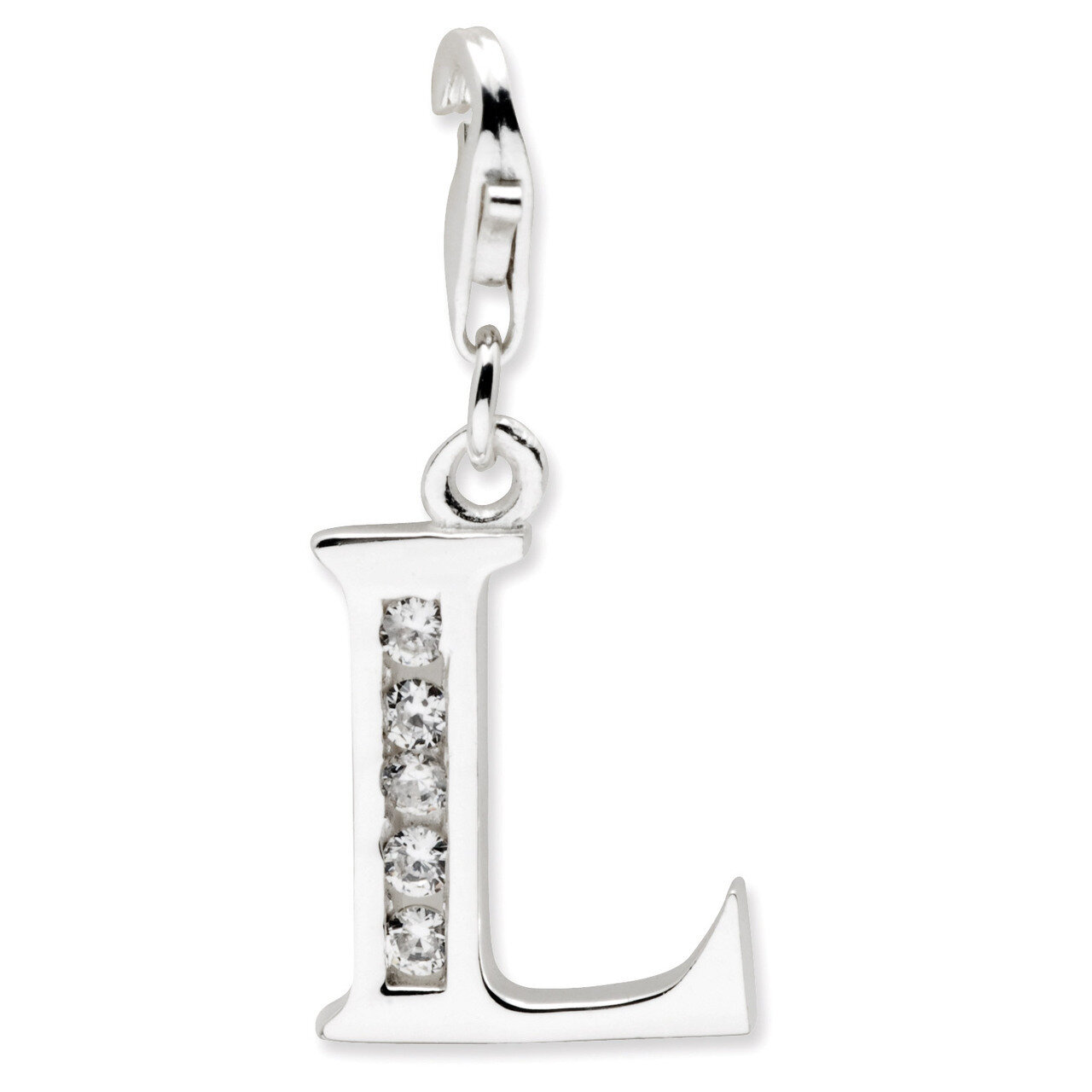 Letter L Charm Sterling Silver Synthetic Diamond QCC104L