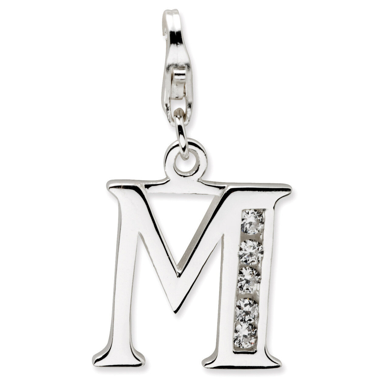Letter M Charm Sterling Silver Synthetic Diamond QCC104M by Amore La Vita, MPN: QCC104M, 8839573304…