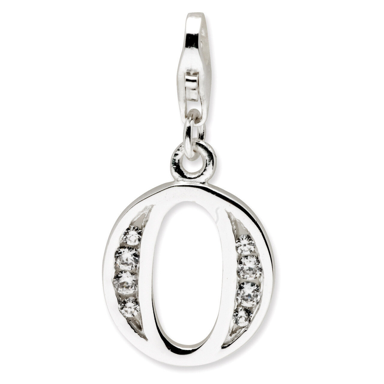 Letter O Charm Sterling Silver Synthetic Diamond QCC104O