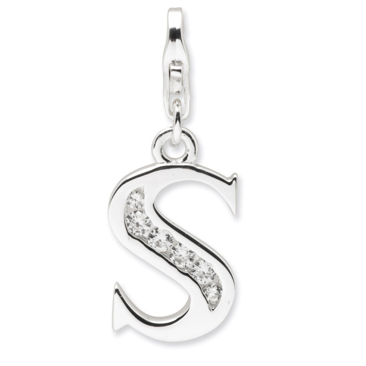 Letter S Charm Sterling Silver Synthetic Diamond QCC104S