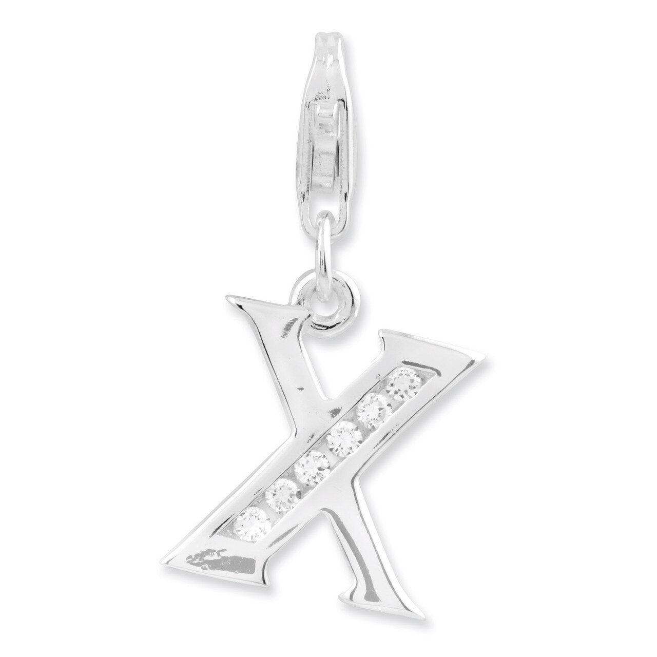 Letter X Charm Sterling Silver Synthetic Diamond QCC104X by Amore La Vita, MPN: QCC104X, 8839573305…