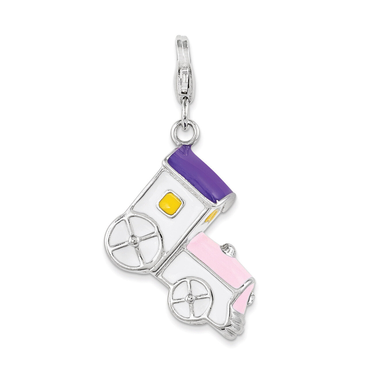 3-D Enameled Train Charm Sterling Silver QCC1051 by Amore La Vita, MPN: QCC1051, 886774092836