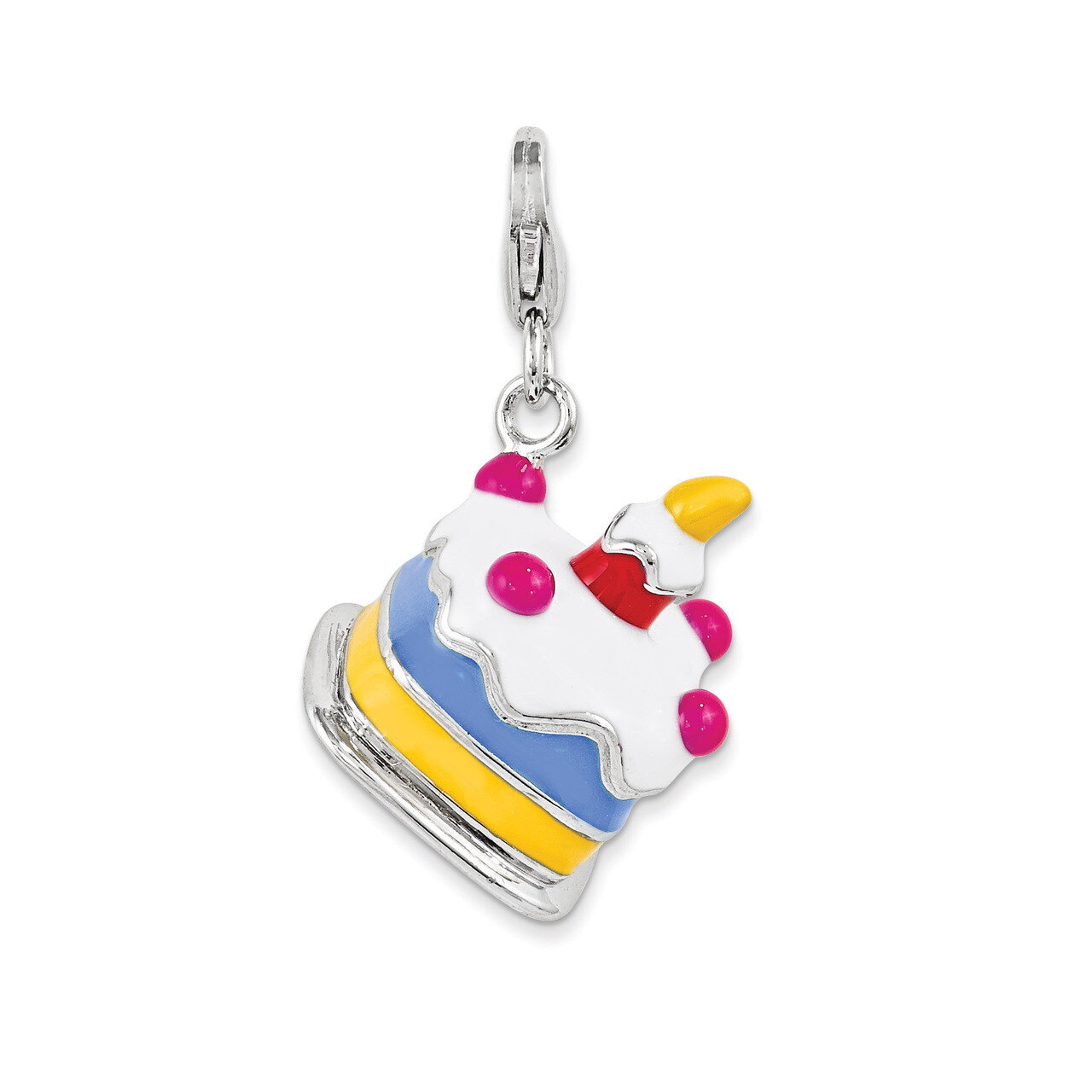 3-D Enameled Cake Charm Sterling Silver QCC1053