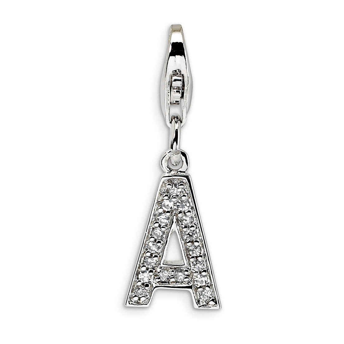 Letter A Charm Sterling Silver Synthetic Diamond QCC105A by Amore La Vita, MPN: QCC105A, 8839573300…