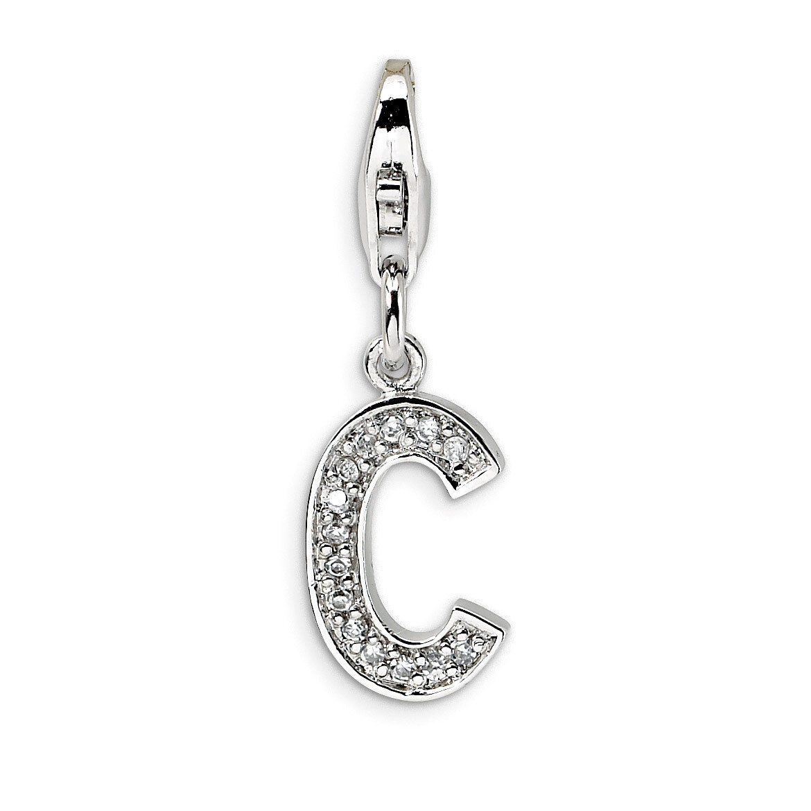 Letter C Charm Sterling Silver Synthetic Diamond QCC105C by Amore La Vita, MPN: QCC105C, 8839573300…