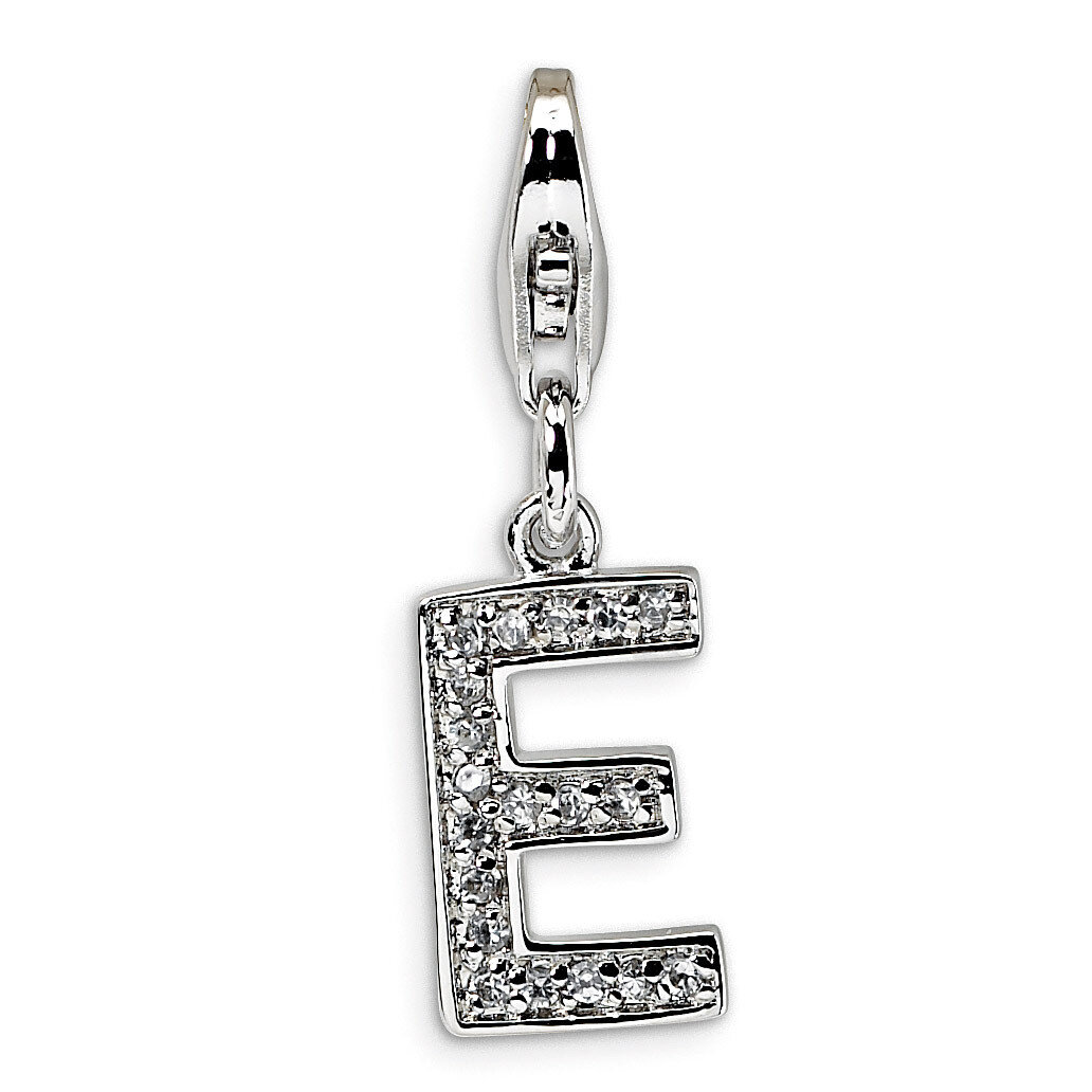 Letter E Charm Sterling Silver Synthetic Diamond QCC105E