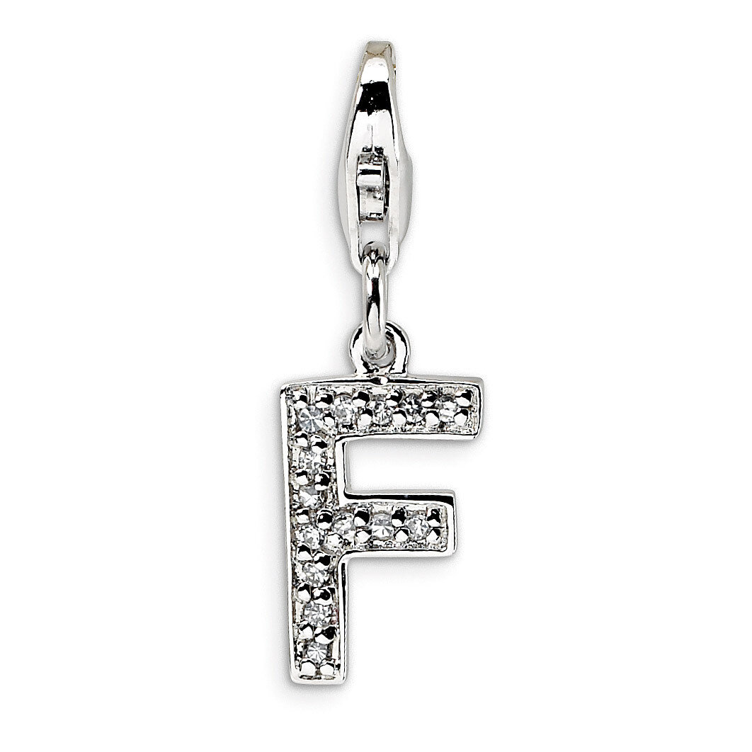 Letter F Charm Sterling Silver Synthetic Diamond QCC105F by Amore La Vita, MPN: QCC105F, 8839573302…