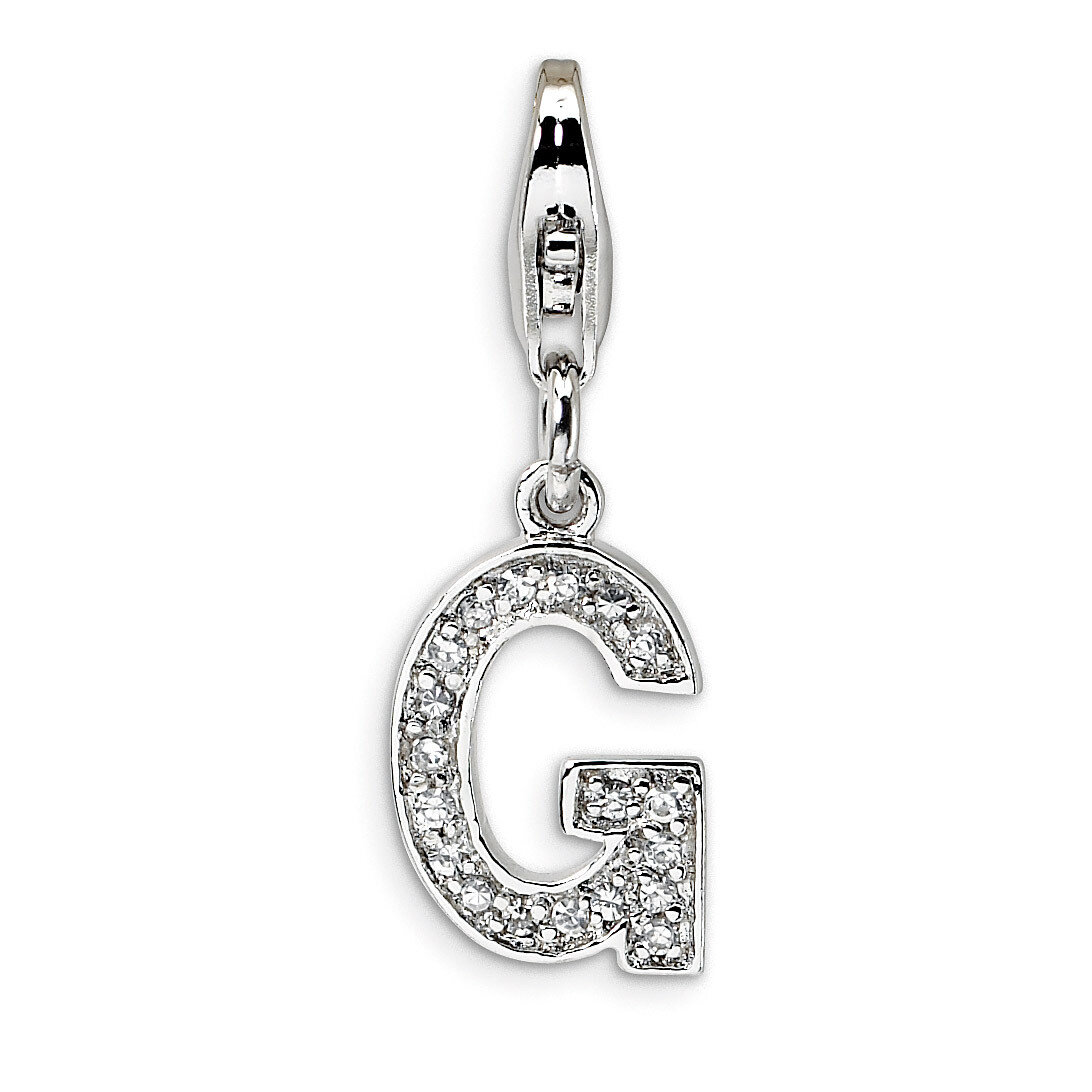 Letter G Charm Sterling Silver Synthetic Diamond QCC105G