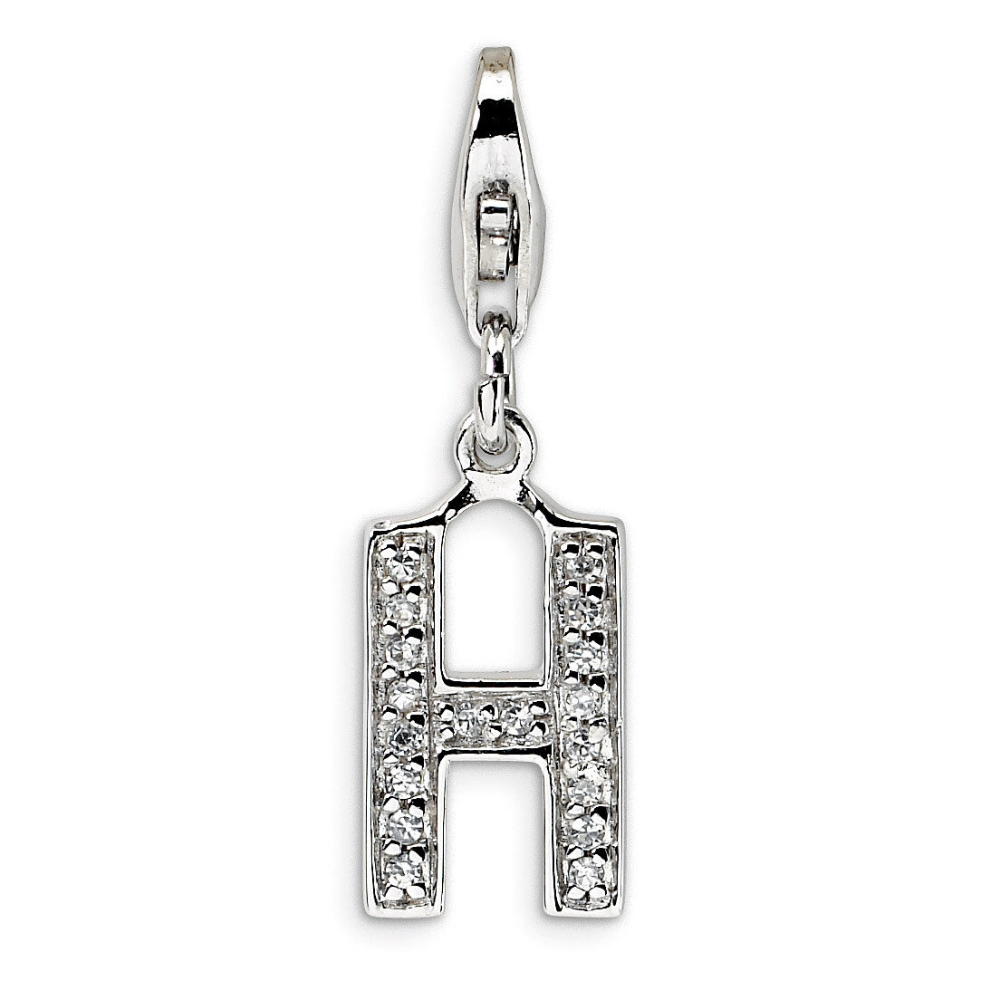 Letter H Charm Sterling Silver Synthetic Diamond QCC105H by Amore La Vita, MPN: QCC105H, 8839573303…