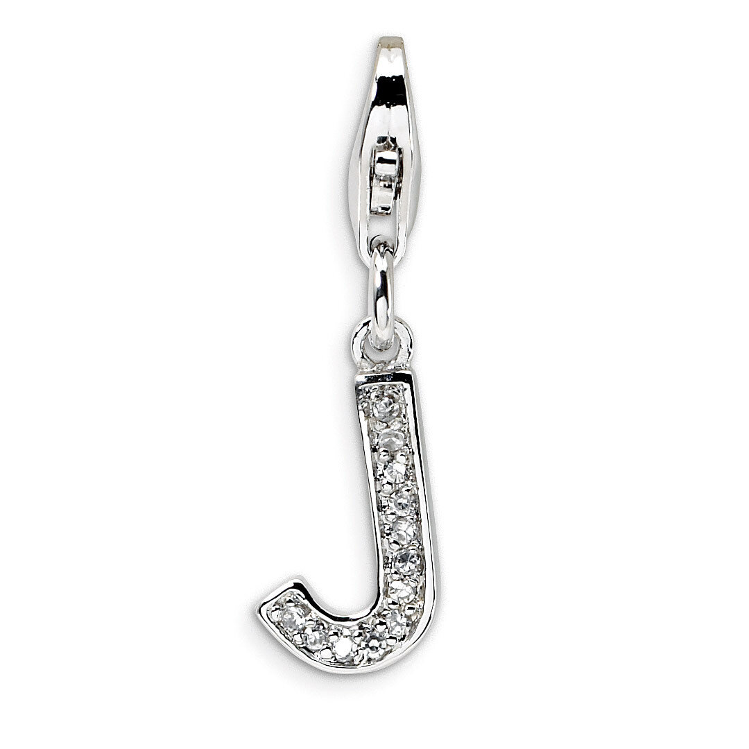 Letter J Charm Sterling Silver Synthetic Diamond QCC105J by Amore La Vita, MPN: QCC105J, 8839573301…