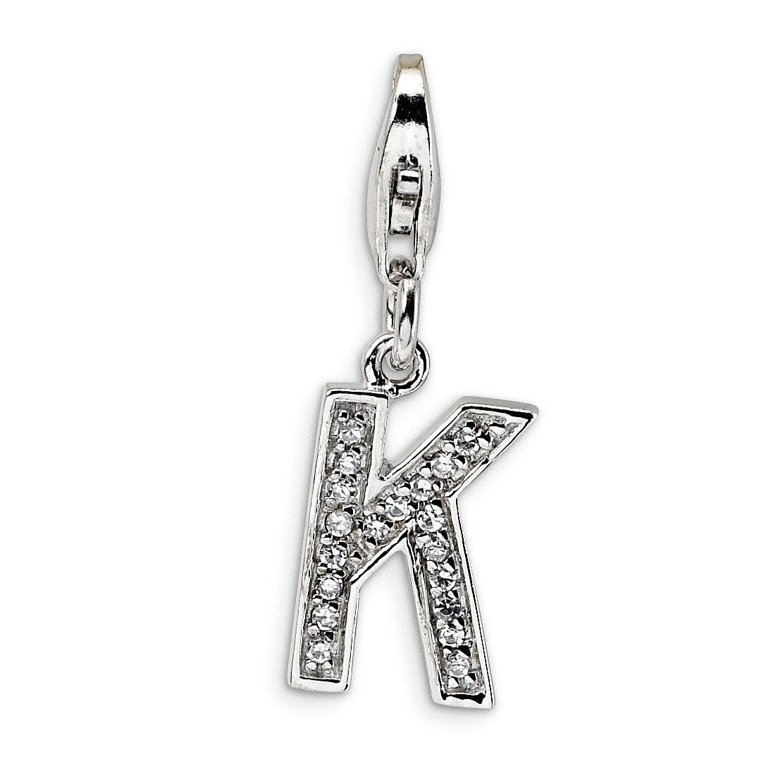 Letter K Charm Sterling Silver Synthetic Diamond QCC105K