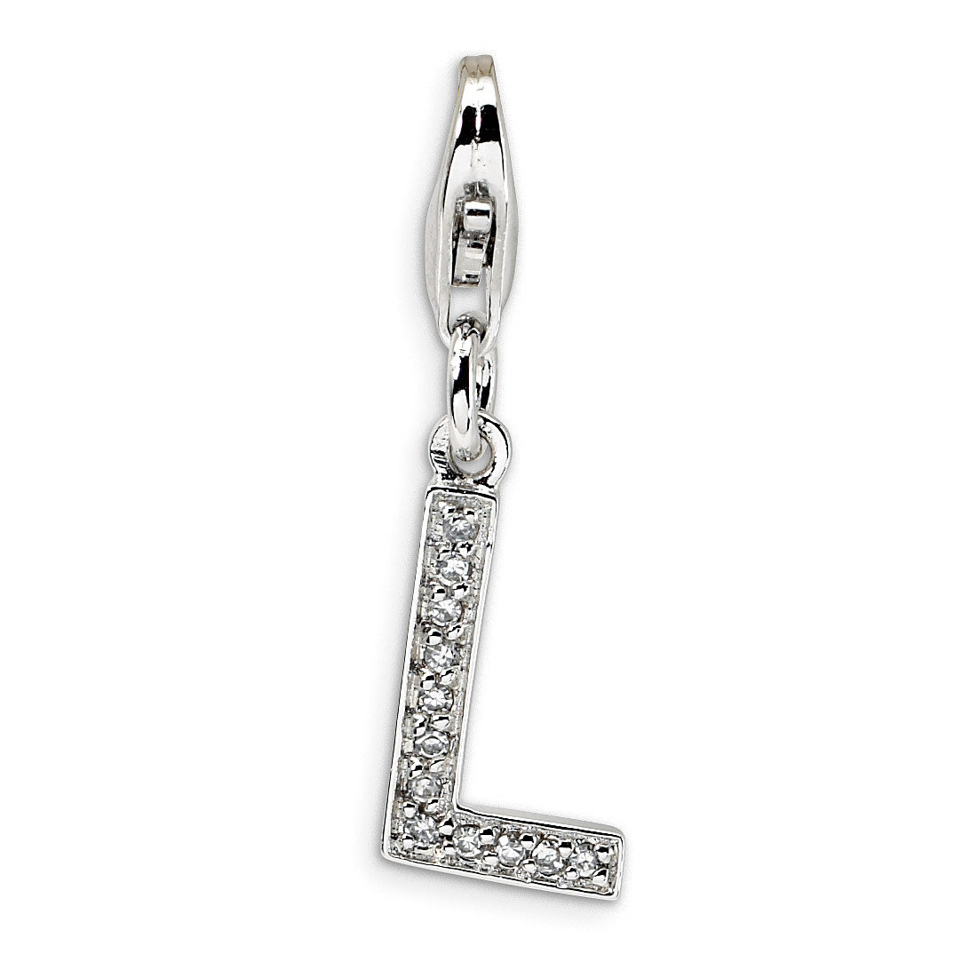 Letter L Charm Sterling Silver Synthetic Diamond QCC105L
