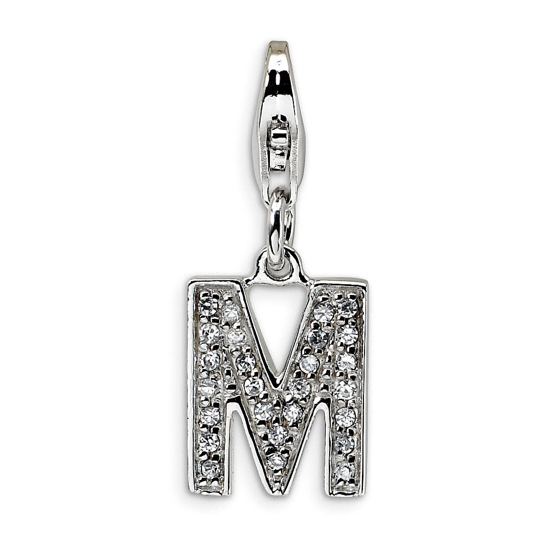 Letter M Charm Sterling Silver Synthetic Diamond QCC105M by Amore La Vita, MPN: QCC105M, 8839573303…