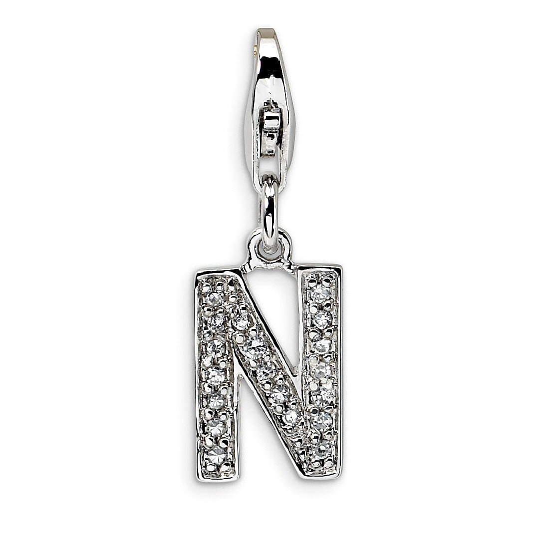 Letter N Charm Sterling Silver Synthetic Diamond QCC105N by Amore La Vita, MPN: QCC105N, 8839573303…