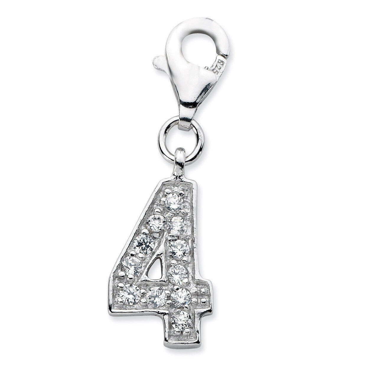 Numeral 4 Charm Sterling Silver Synthetic Diamond QCC105N4