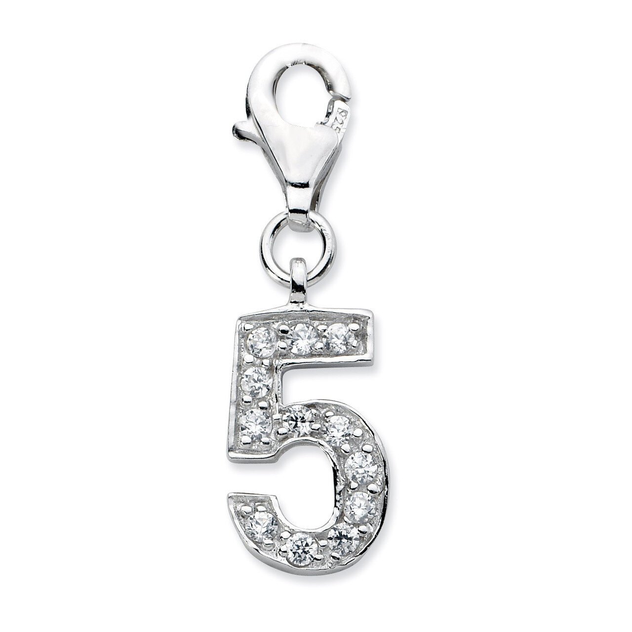 Numeral 5 Charm Sterling Silver Synthetic Diamond QCC105N5