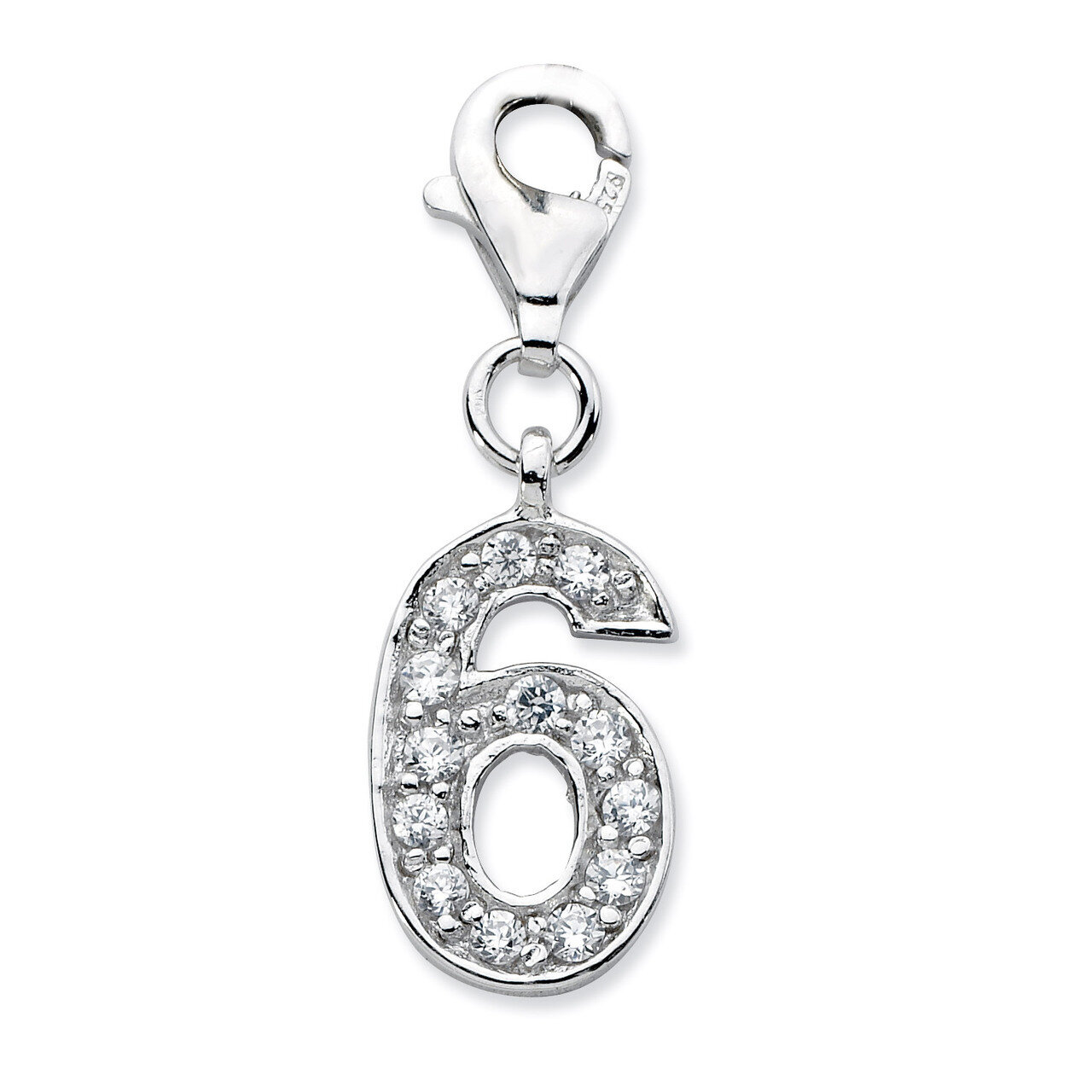 Numeral 6 Charm Sterling Silver Synthetic Diamond QCC105N6 by Amore La Vita, MPN: QCC105N6, 8839573…