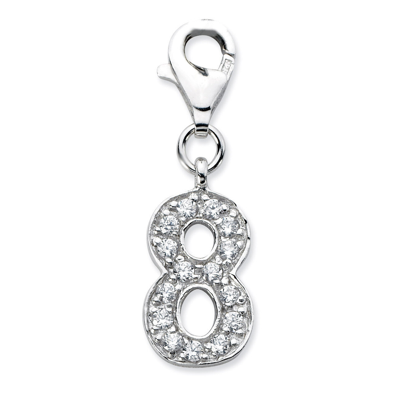 Numeral 8 Charm Sterling Silver Synthetic Diamond QCC105N8 by Amore La Vita, MPN: QCC105N8, 8839573…