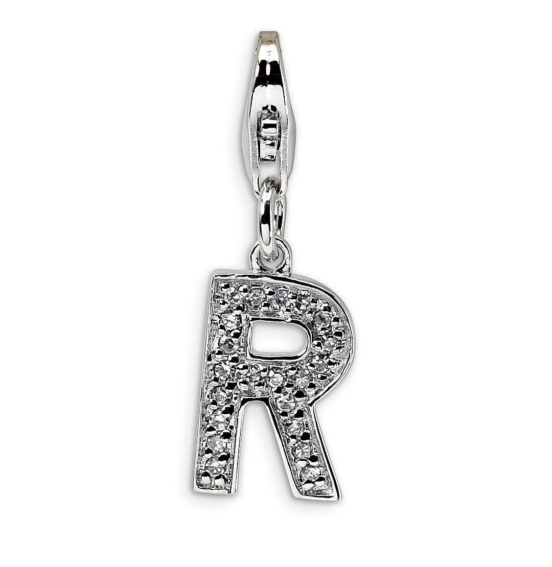 Letter R Charm Sterling Silver Synthetic Diamond QCC105R