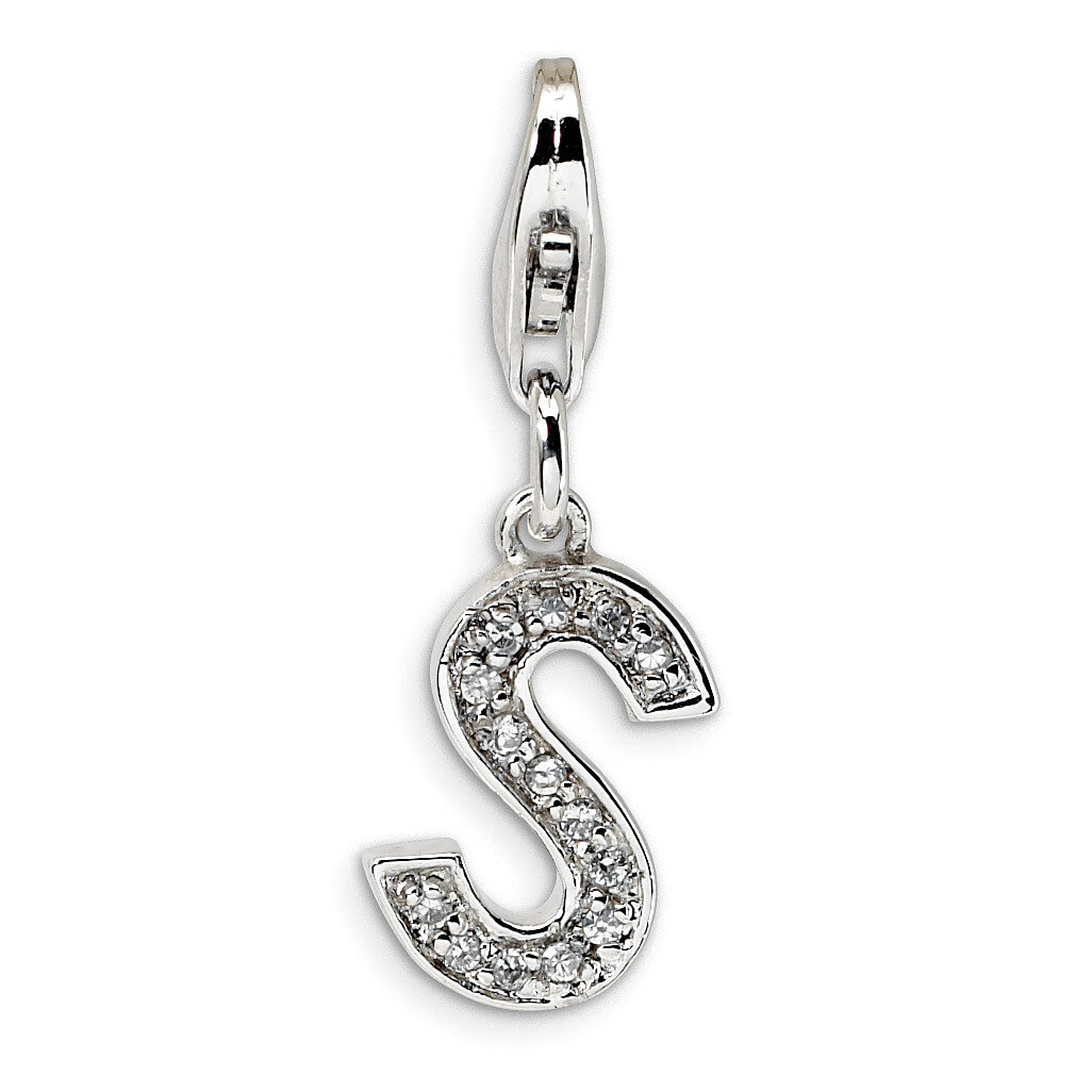 Letter S Charm Sterling Silver Synthetic Diamond QCC105S