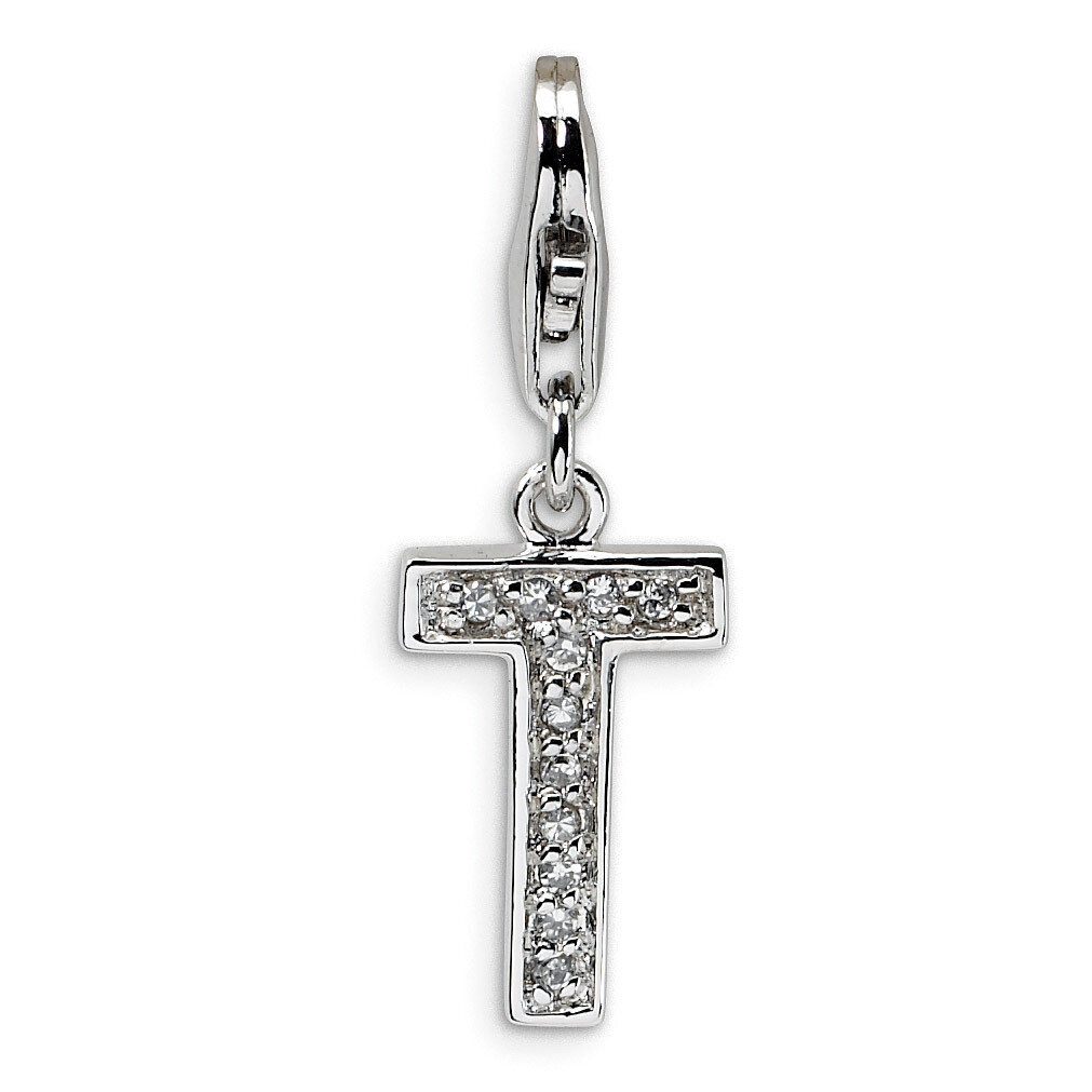 Letter T Charm Sterling Silver Synthetic Diamond QCC105T by Amore La Vita, MPN: QCC105T, 8839573302…