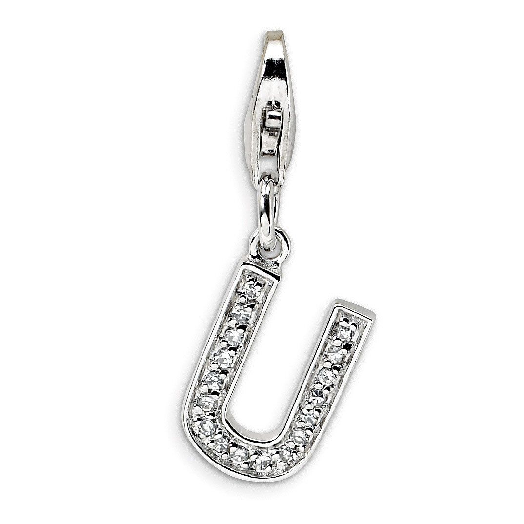 Letter U Charm Sterling Silver Synthetic Diamond QCC105U by Amore La Vita, MPN: QCC105U, 8839573303…