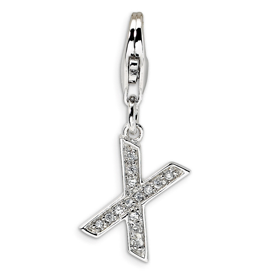 Letter X Charm Sterling Silver Synthetic Diamond QCC105X