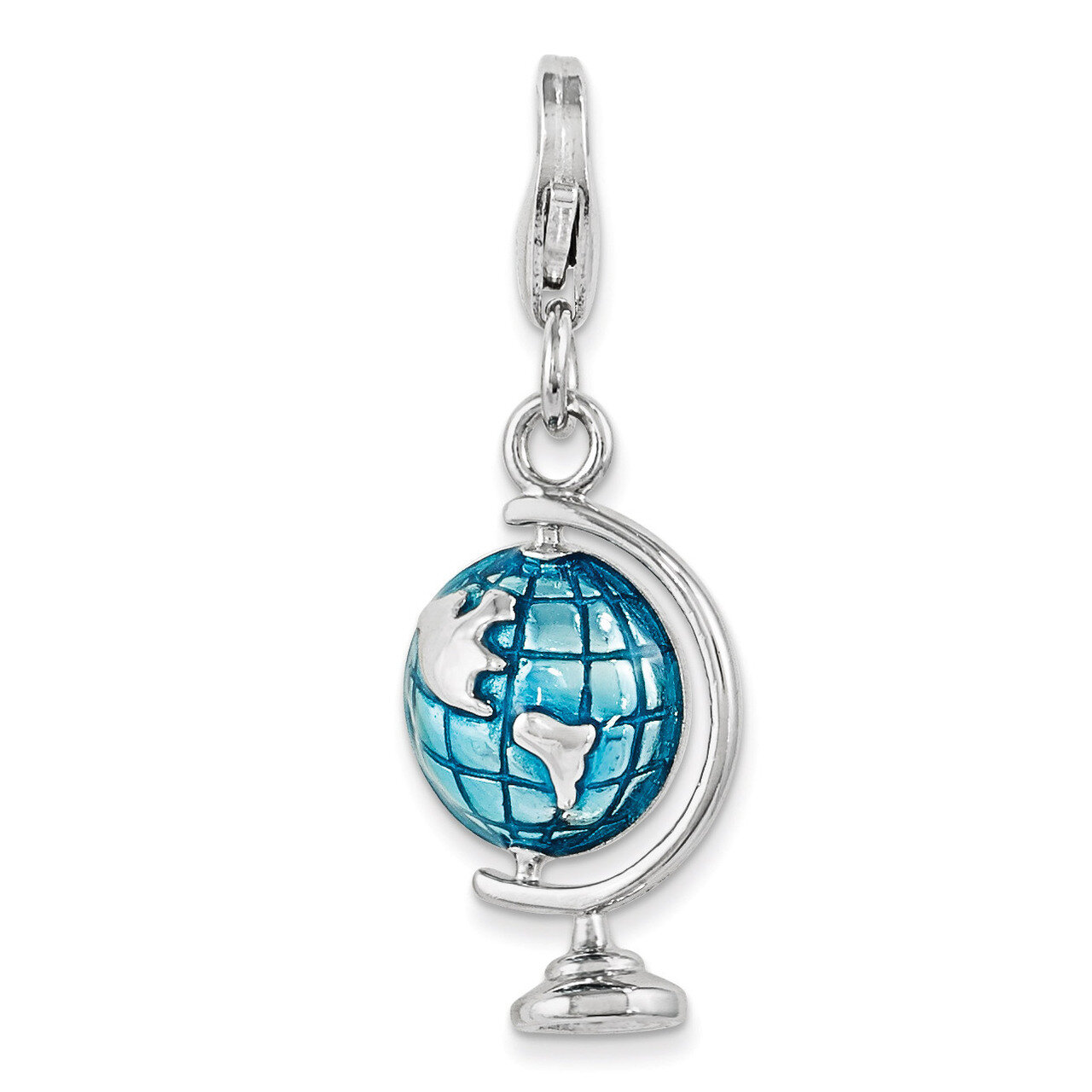 Globe Charm Sterling Silver Rhodium Enameled QCC1073