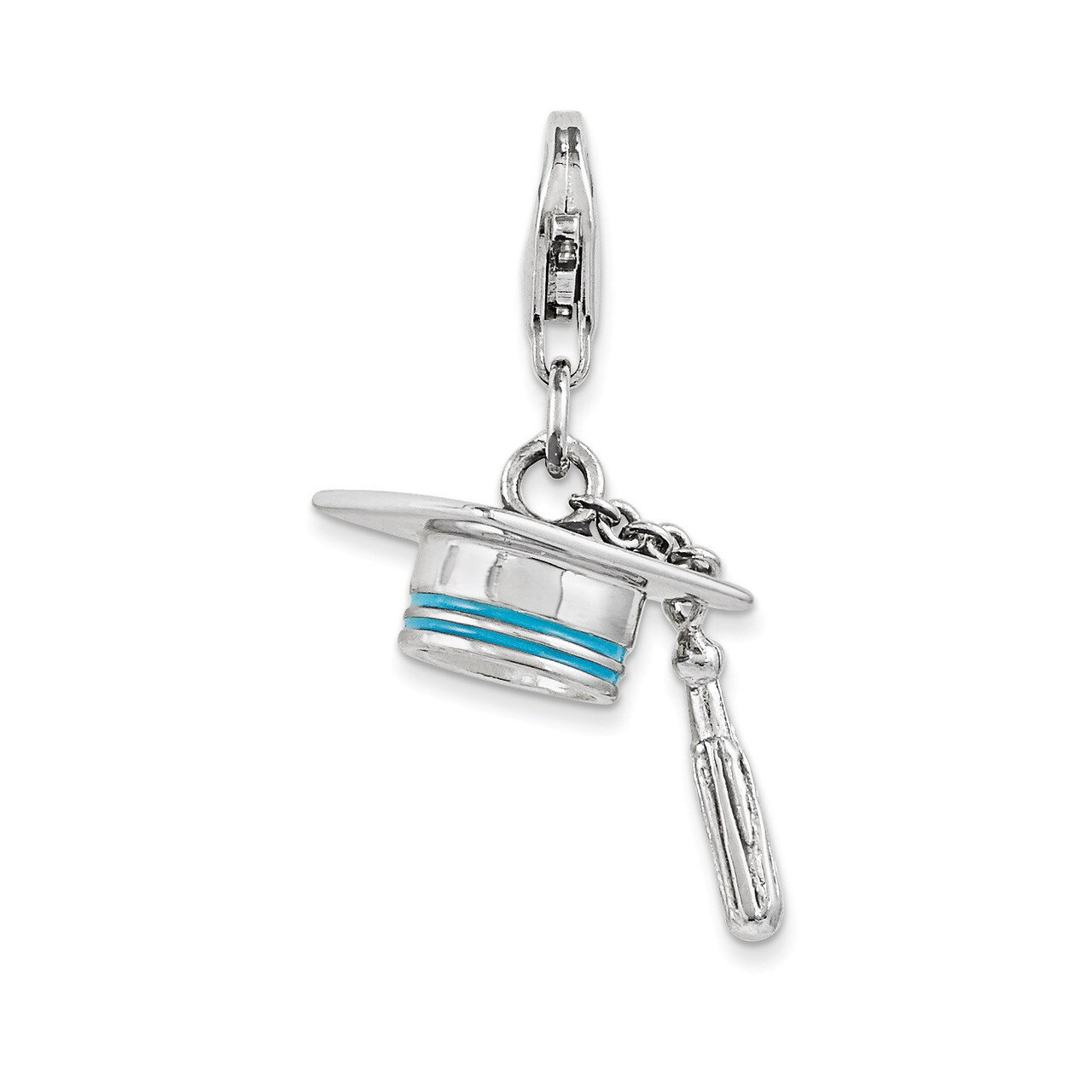 Polished and Enamel Graduation Cap Charm Sterling Silver QCC1082