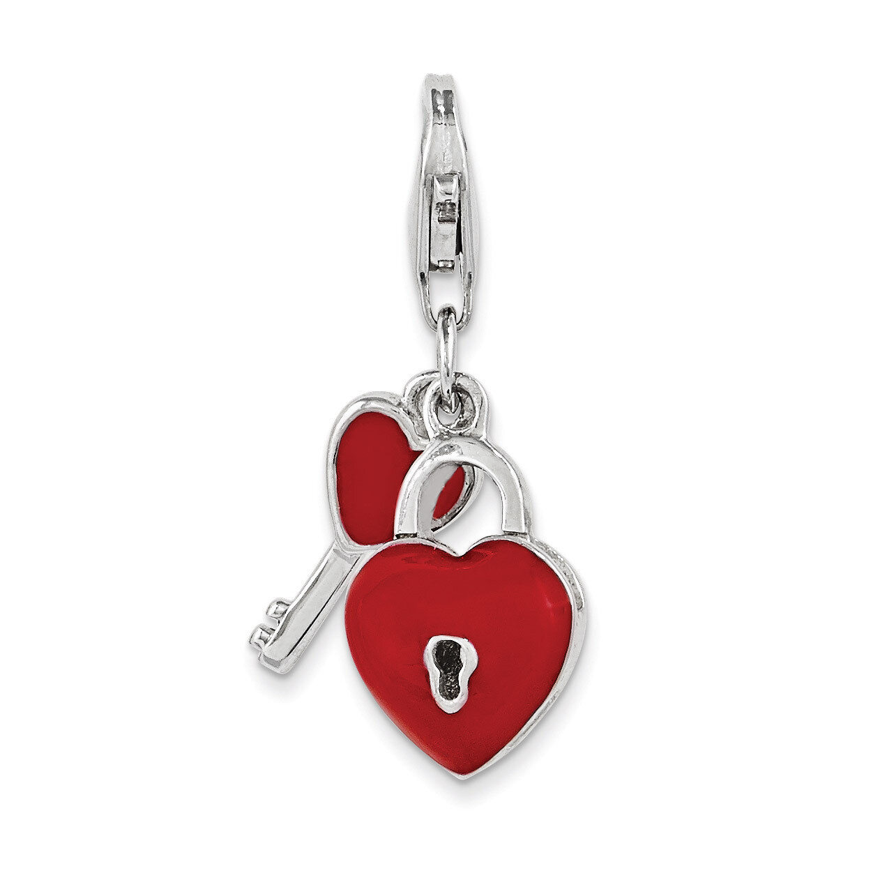 3D Heart and Key Charm Sterling Silver Enameled QCC1099
