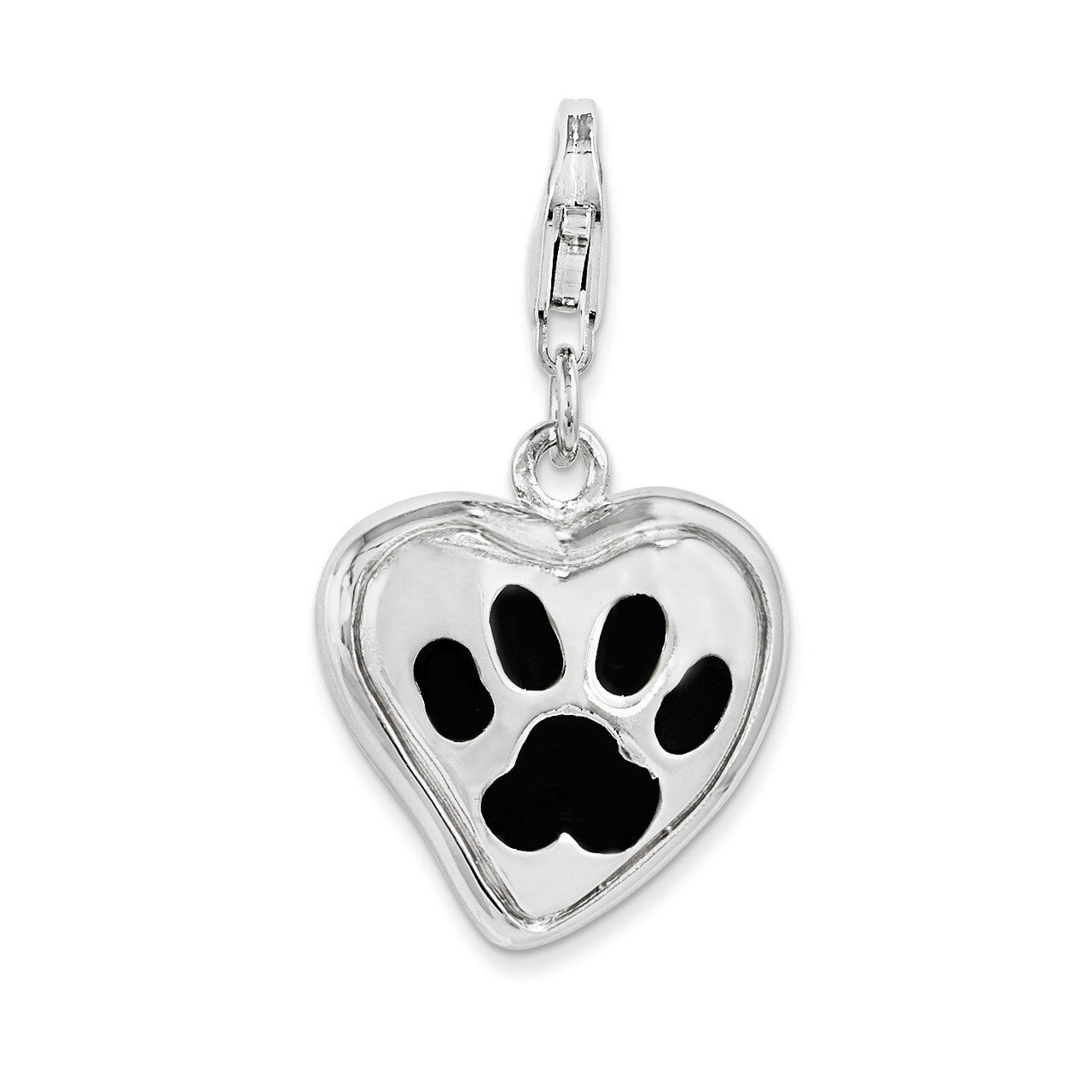 Polished and Enameled Heart With Dog Paw Print Charm Sterling Silver QCC1102