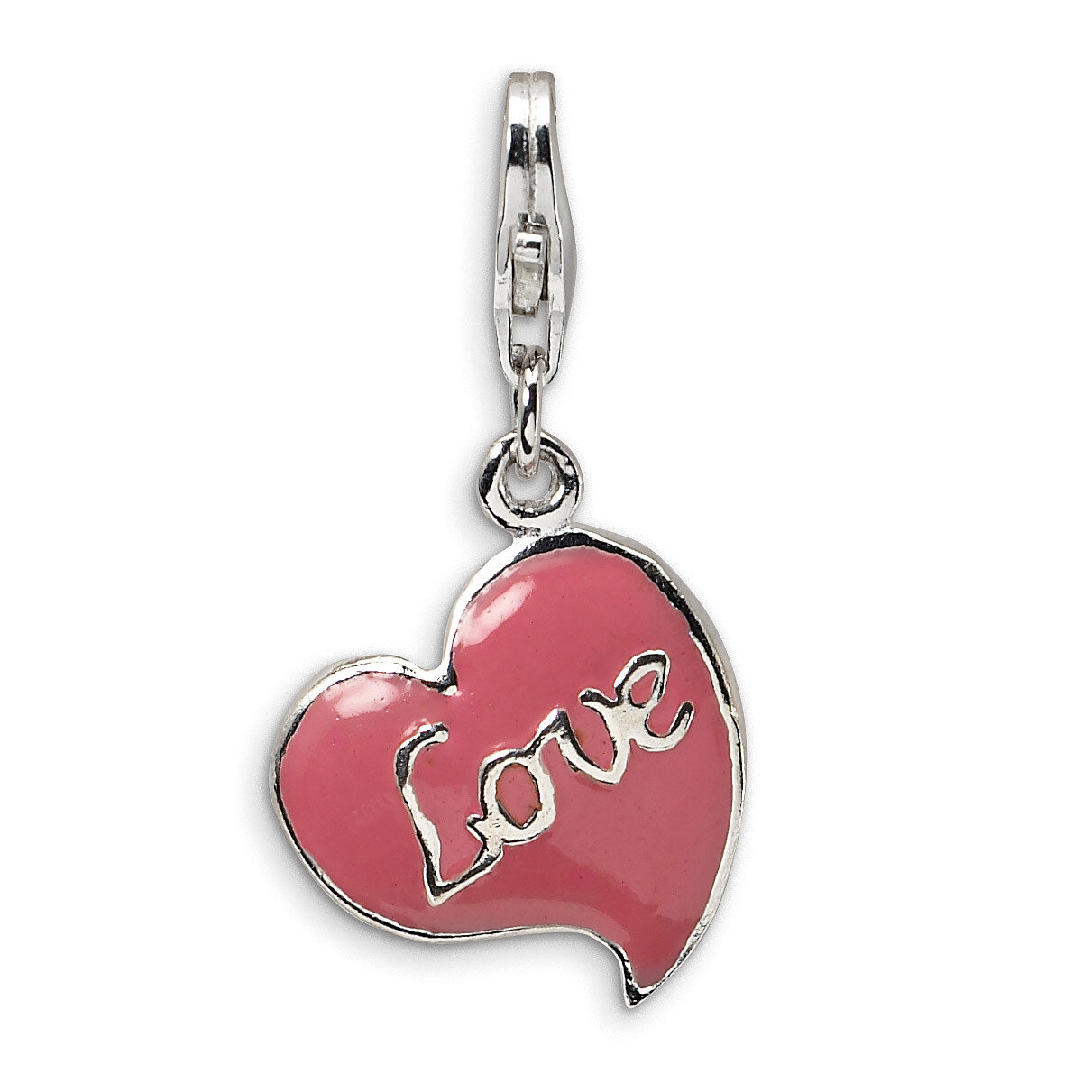3-D Pink Enameled Heart Charm Sterling Silver QCC117