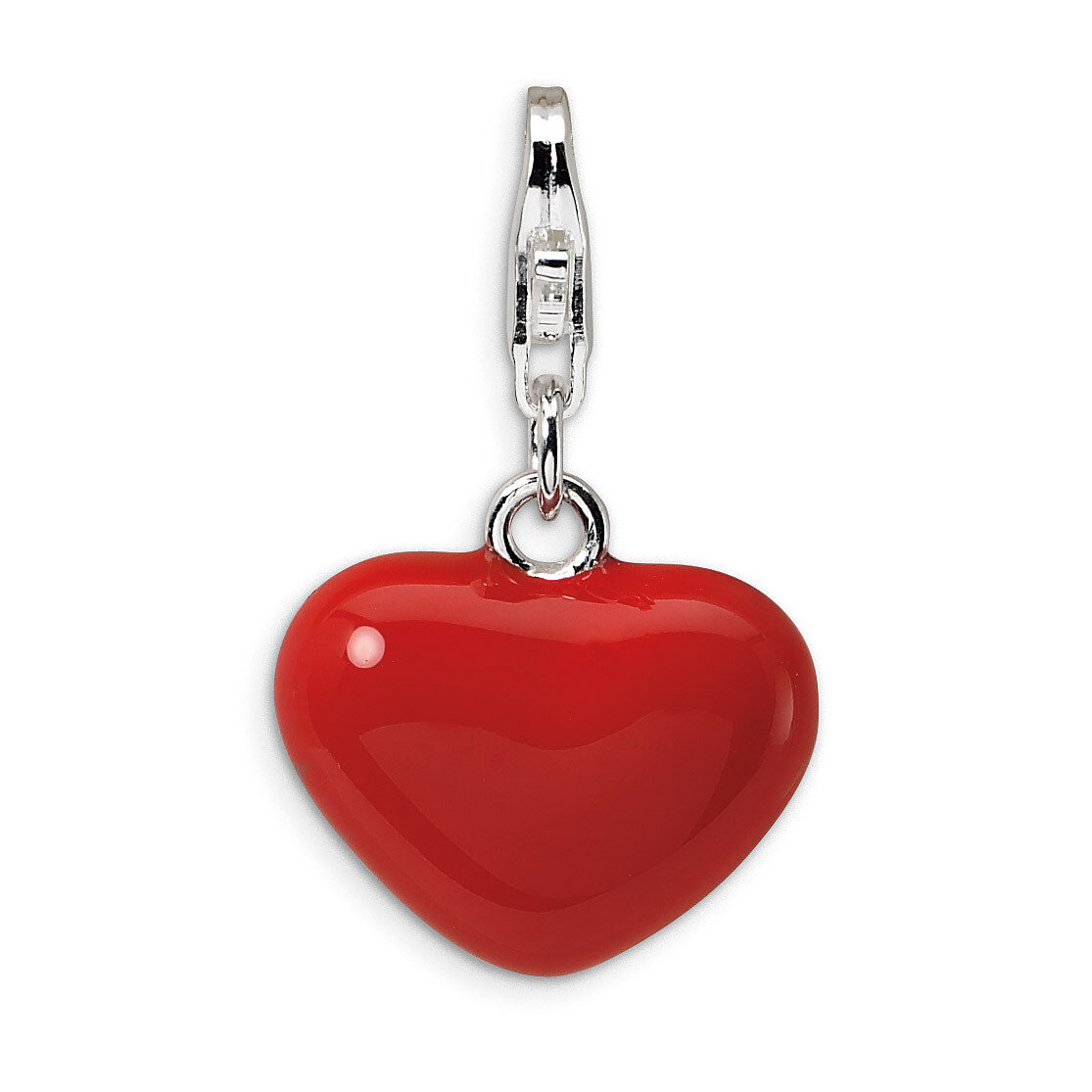 3-D Red Enameled Heart Charm Sterling Silver QCC118