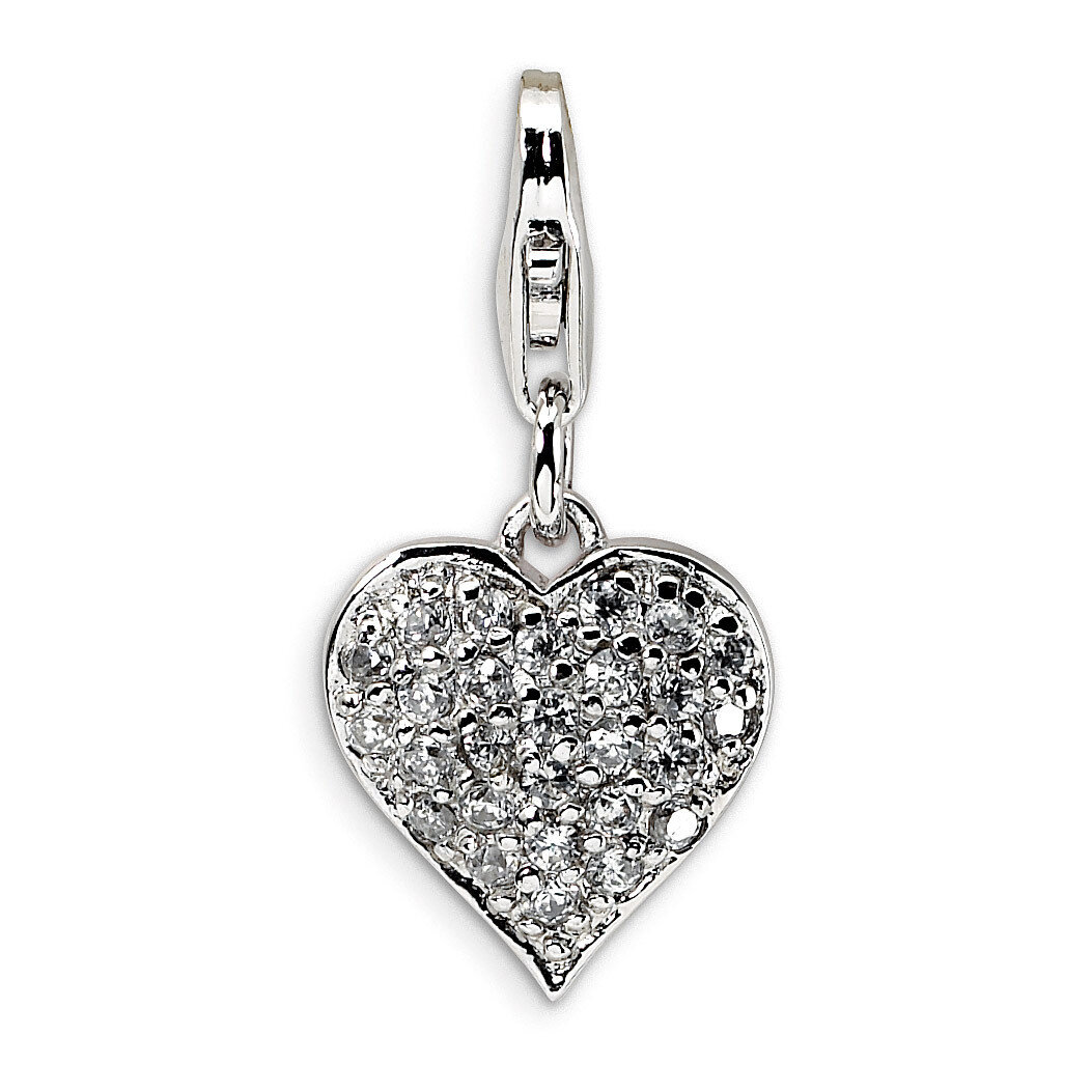 3-D Synthetic Diamond & Red Enamel Heart Charm Sterling Silver QCC126
