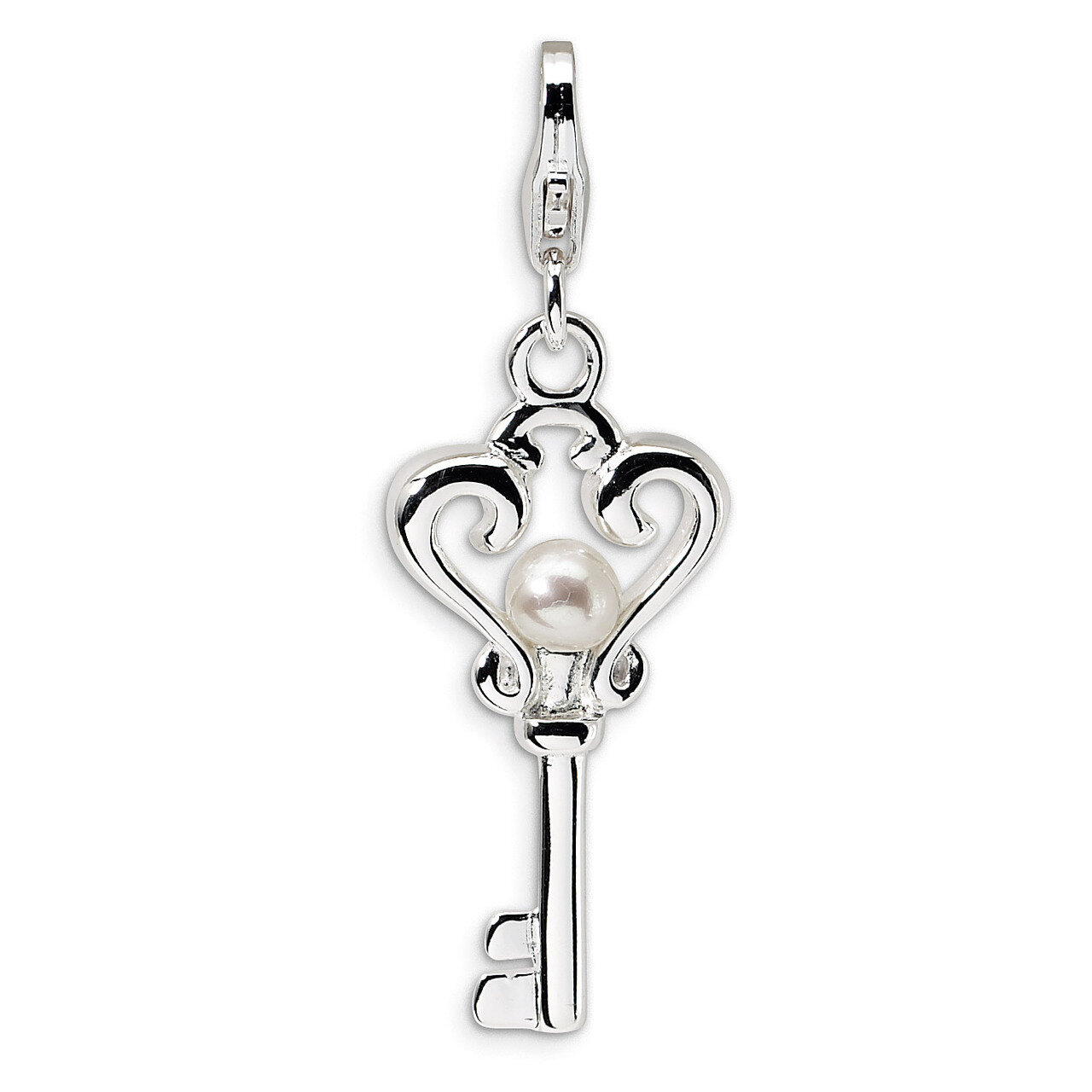 Fresh Water Cultured Pearl Key Charm Sterling Silver QCC132 by Amore La Vita, MPN: QCC132, 88395733…