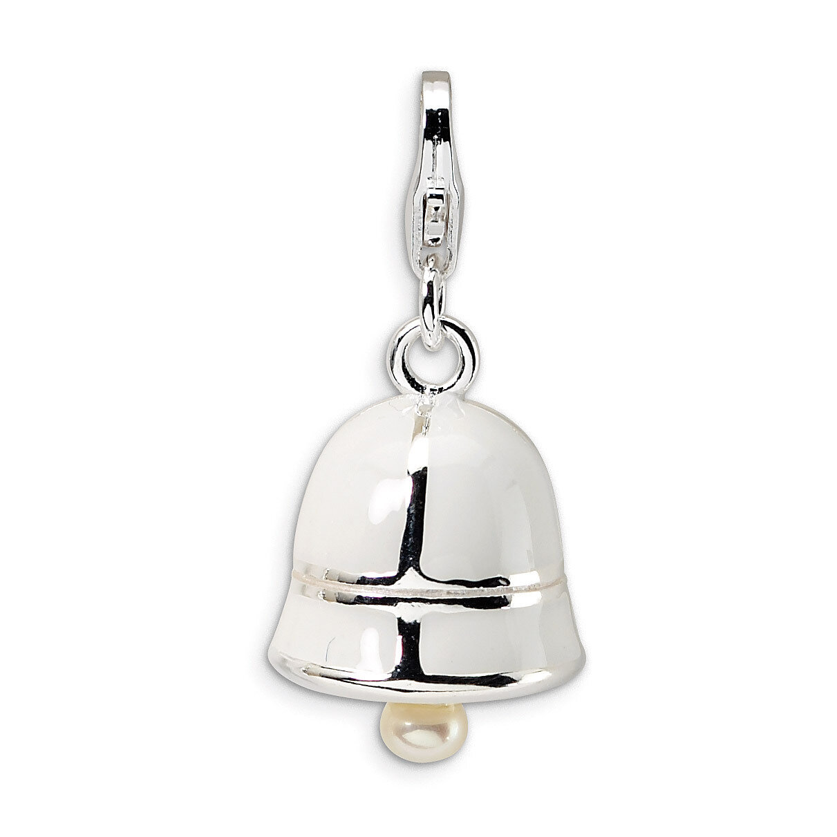 Fresh Water Cultured Pearl White Enamel Bell Charm Sterling Silver QCC155 by Amore La Vita, MPN: QC…