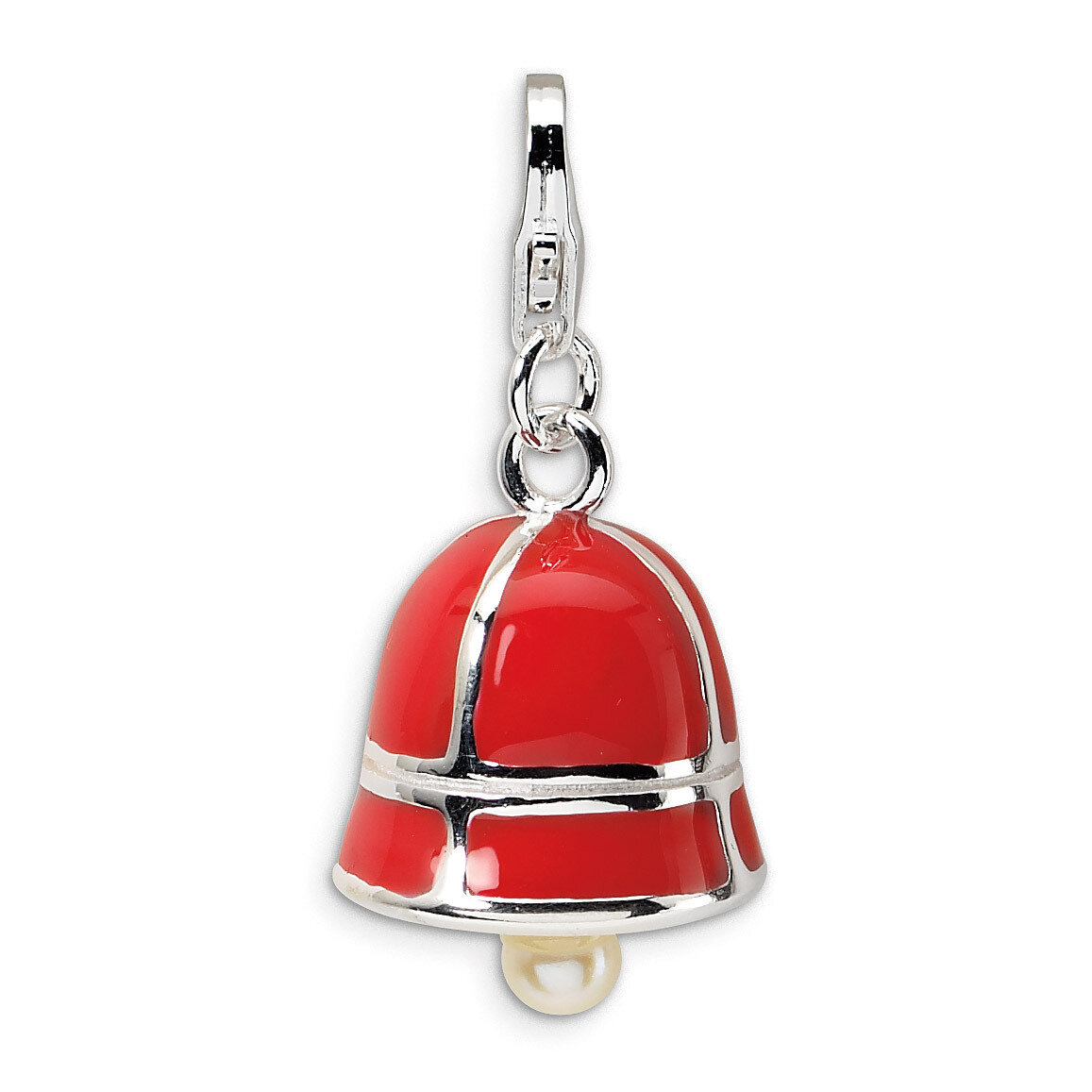 Fresh Water Cultured Pearl Red Enamel Bell Charm Sterling Silver QCC157