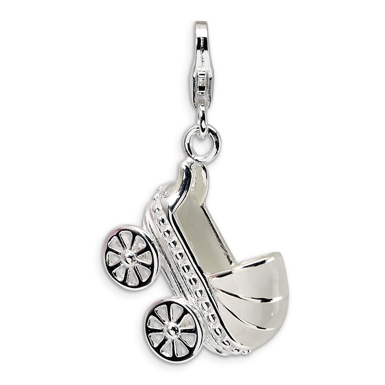 3-D Enameled Baby Carriage Charm Sterling Silver QCC173 by Amore La Vita, MPN: QCC173, 883957331300