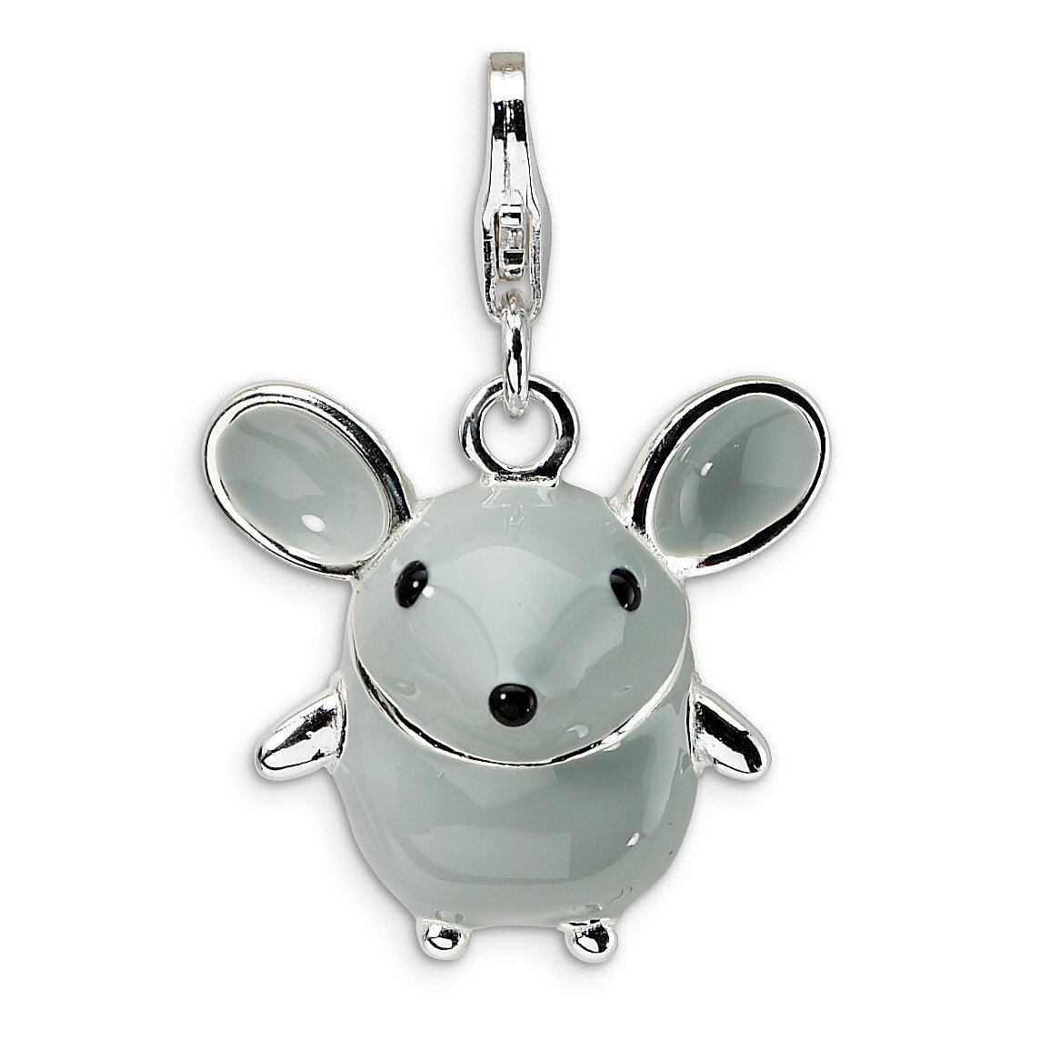 3-D Enameled Grey Mouse Charm Sterling Silver QCC182
