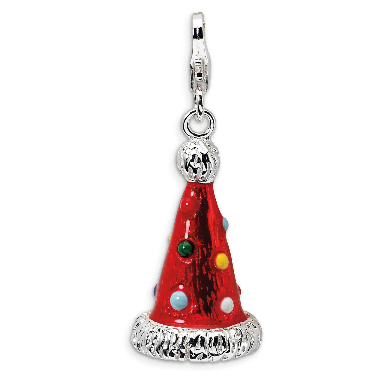 3-D Enameled Red Party Hat Charm Sterling Silver QCC185 by Amore La Vita, MPN: QCC185, 883957331423