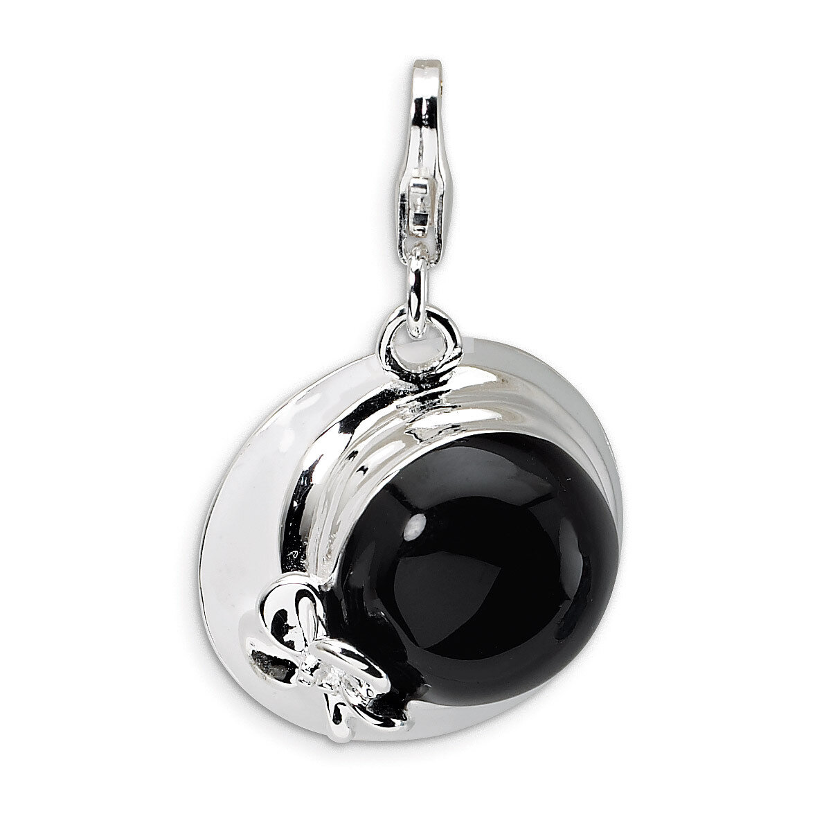 3-D Blk &amp; White Enameled Hat Charm Sterling Silver QCC190